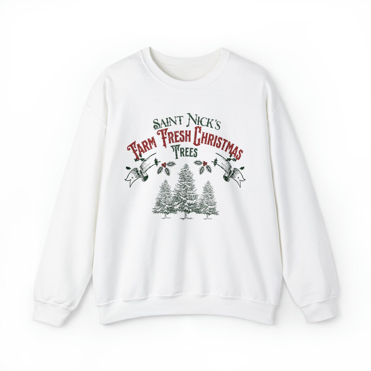 Cute Holiday Sweater, Saint Nick's farm fresh Christmas trees hoodie, Vintage inspired cozy xmas sweatshirt, holly jolly, merry, santa claus