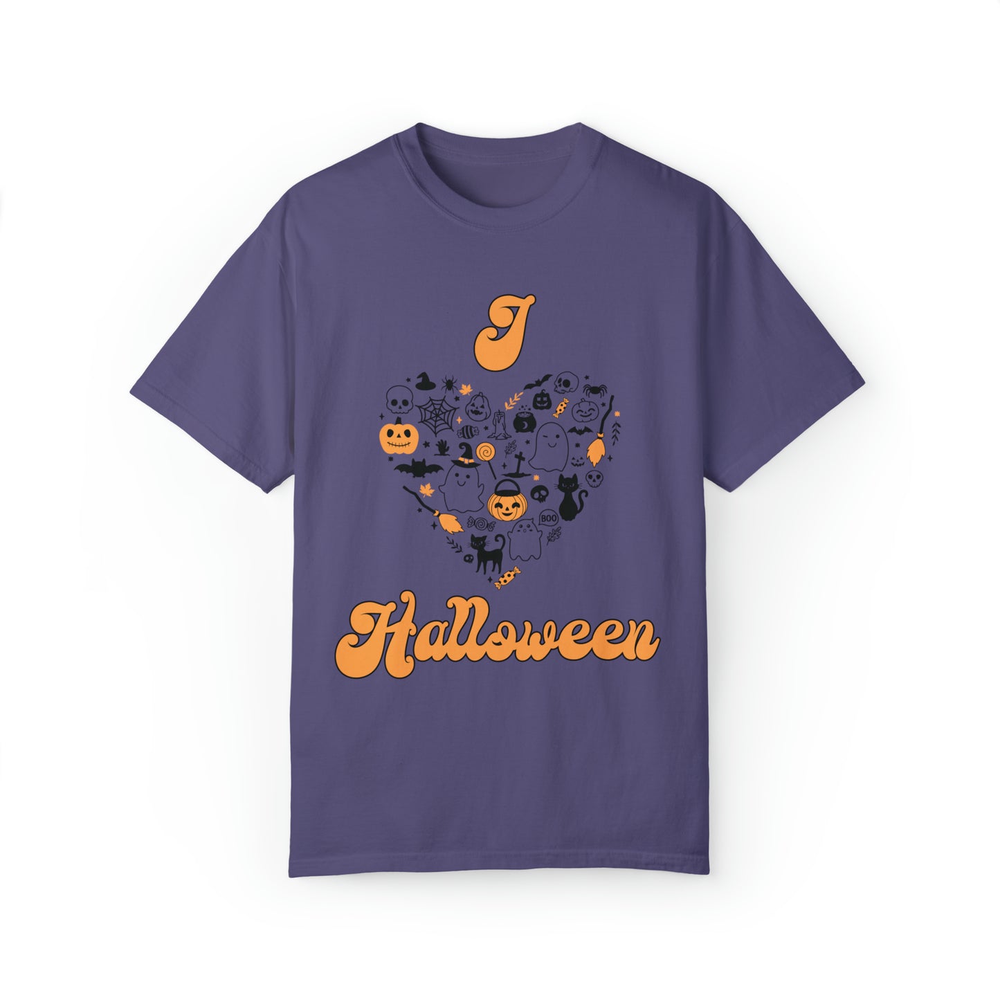 Comfort colors cute i love halloween shirt, retro ghost spooky tee, funny fall tshirt, thanksgiving shirt, back to school design, october