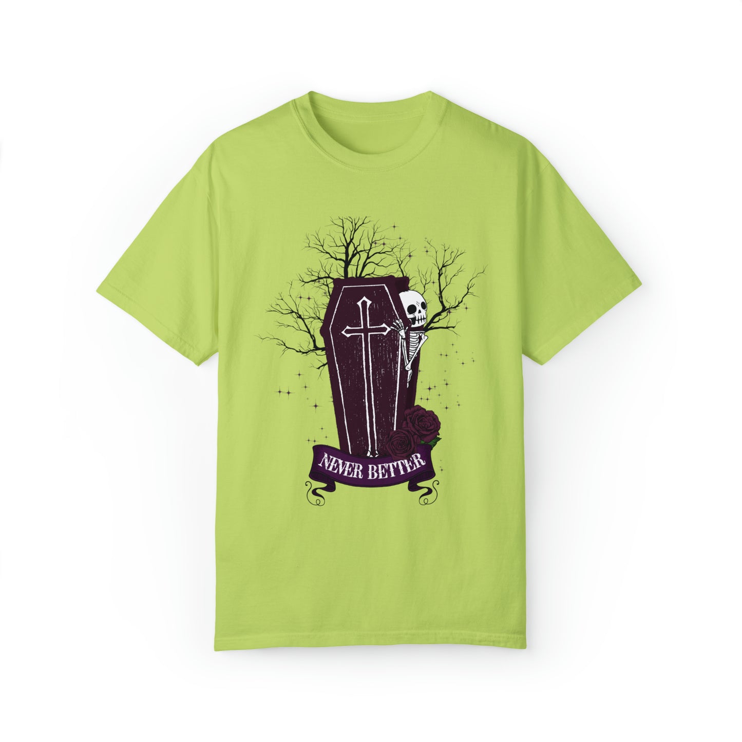 Comfort colors funny never better skeleton tshirt, Haunted graveyard halloween shirt, spooky season autumn tee, witchy vibes fall outfit