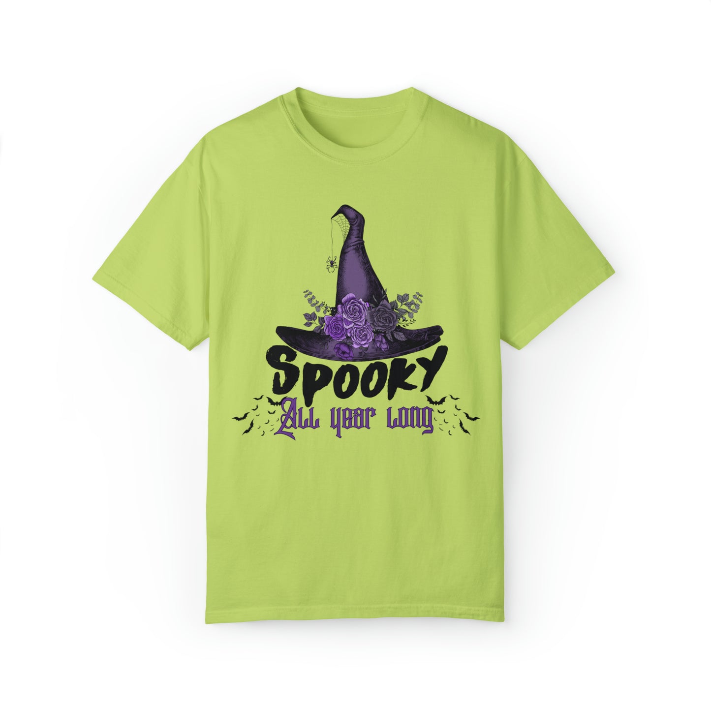 Comfort colors spooky all year long witch hat tshirt, funny halloween hoodie, cute gothic wednesday tee, party costume autumn fall outfit