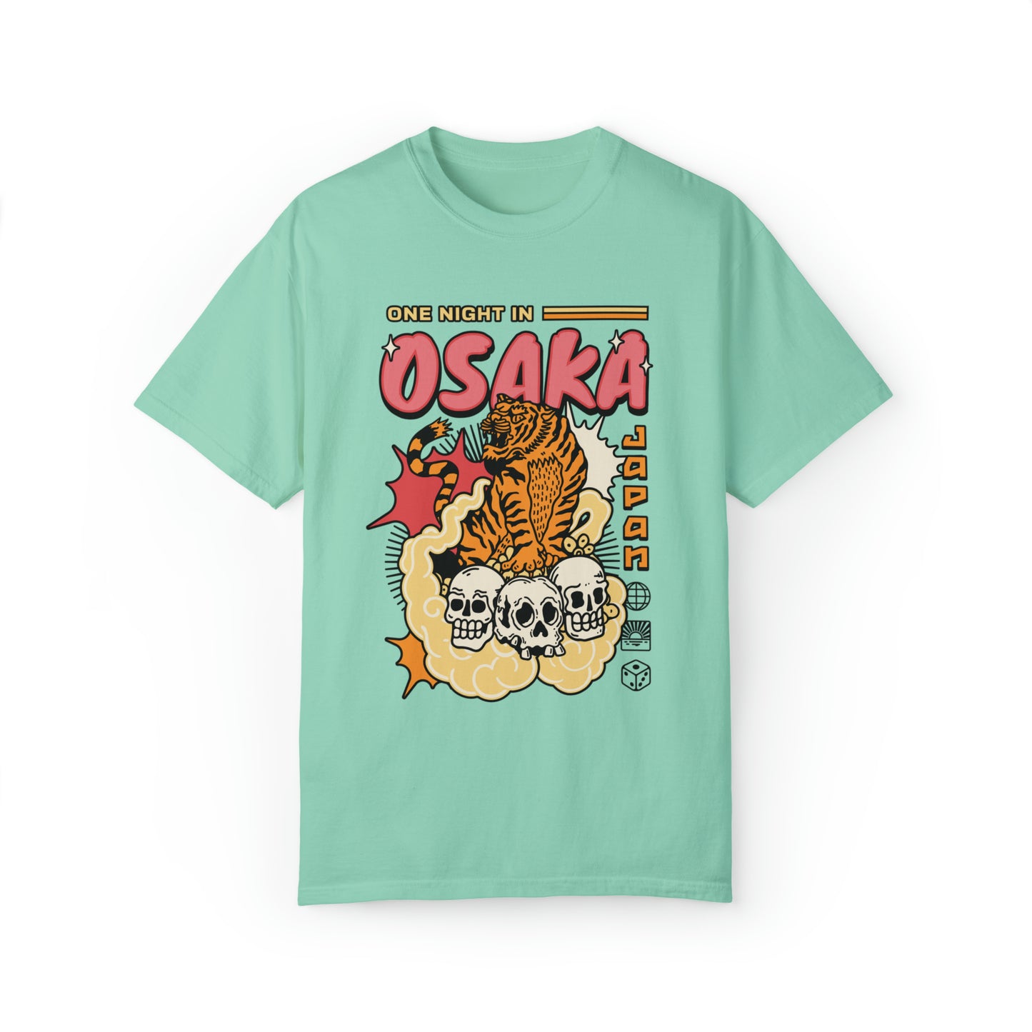 Comfort color Japanese Takoyaki Osaka tiger skulls Shirt, Kanji and Hiragana Street Wear T-Shirt, Perfect Souvenir, travel japan graphic tee