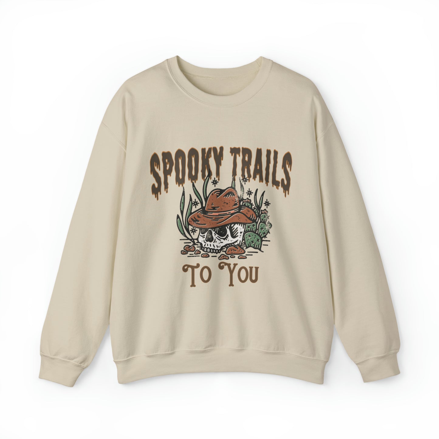 Spooky trails to you western country halloween sweatshirt, funny skeleton cowboy sweater, cute desert cactus hoodie, haunted trendy