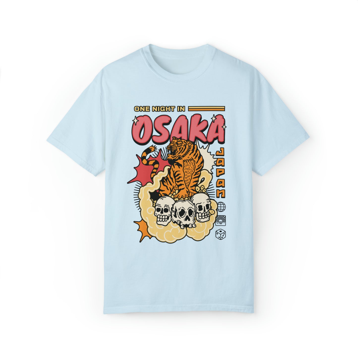 Comfort color Japanese Takoyaki Osaka tiger skulls Shirt, Kanji and Hiragana Street Wear T-Shirt, Perfect Souvenir, travel japan graphic tee