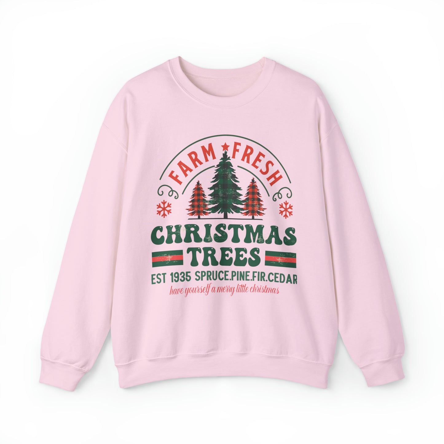 Christmas tree farm sweatshirt, pink christmas design, cute christmas tree hoodie, retro groovy winter holiday outfit, douglas, pine, fur, spruce sweater