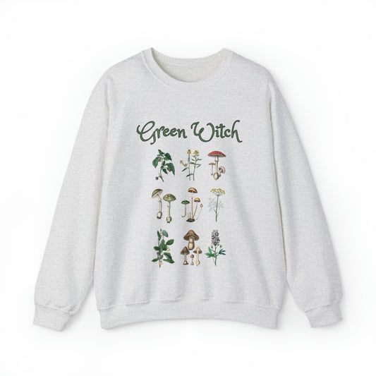 Green witch herbology sweatshirt, boho cottagecore mushroom shirt, vintage inspired hoodie, botanical sweater