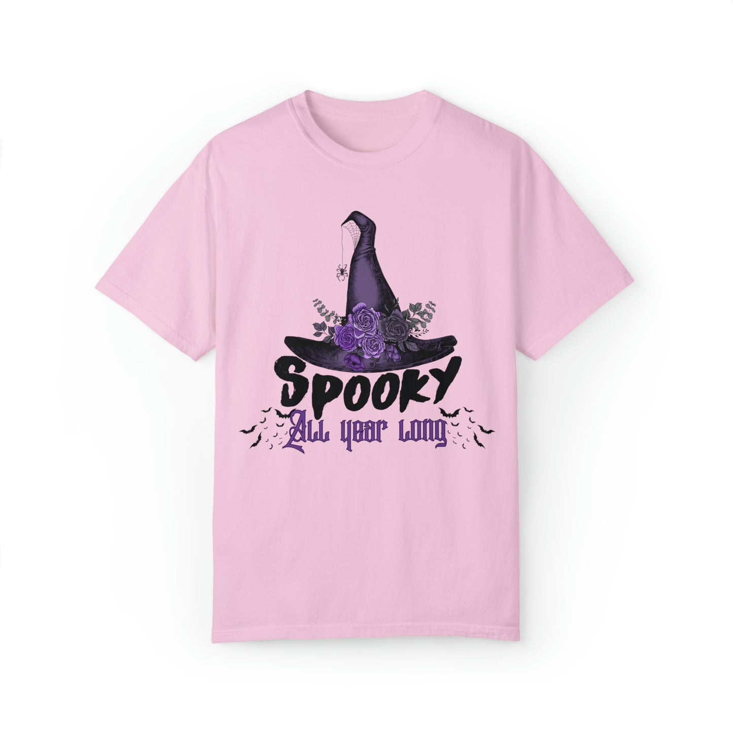 Comfort colors spooky all year long witch hat tshirt, funny halloween hoodie, cute gothic wednesday tee, party costume autumn fall outfit