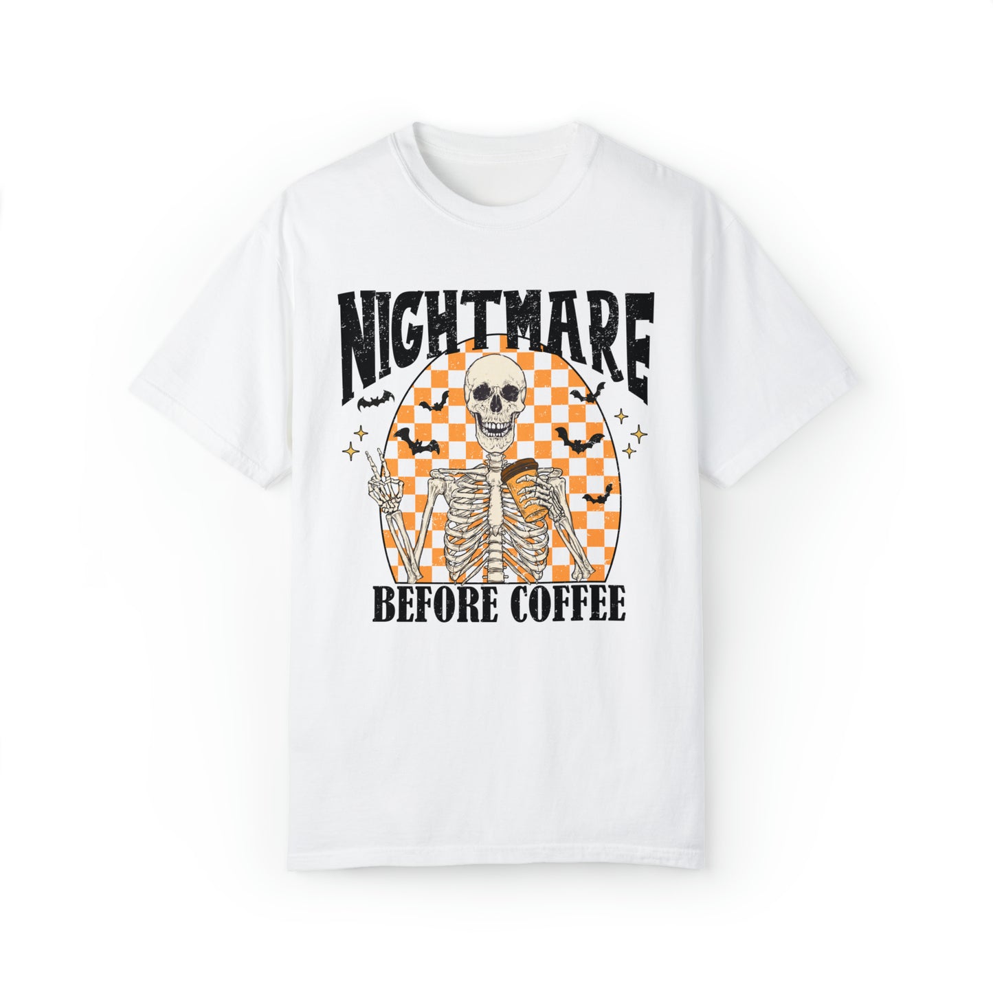 Comfort color funny retro skeleton caffiene lover halloween tshirt groovy spooky season nightmare before coffee shirt distressed graphic tee