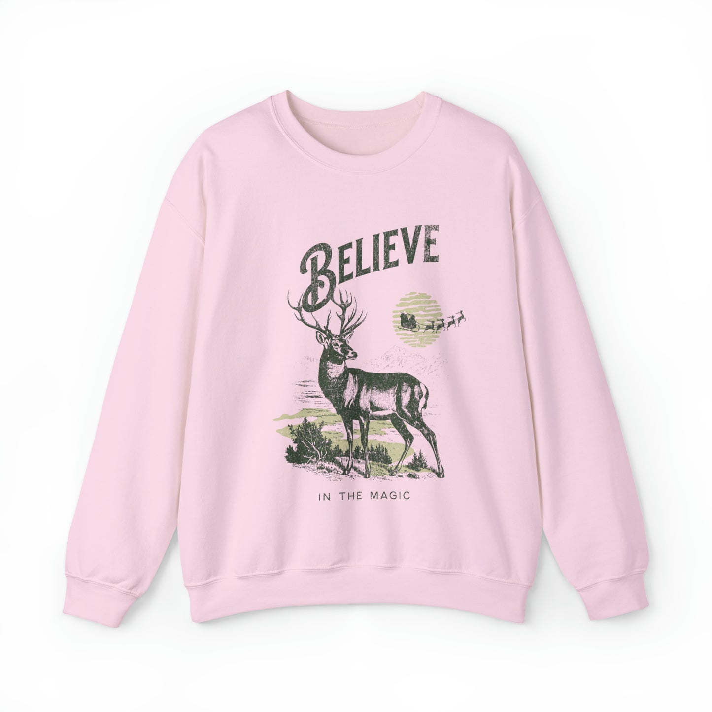 Cute vintage inspired reindeer sweatshirt, north pole santa claus sweater, believe in the magic christmas hoodie, winter holiday holly jolly outfit, merry xmas