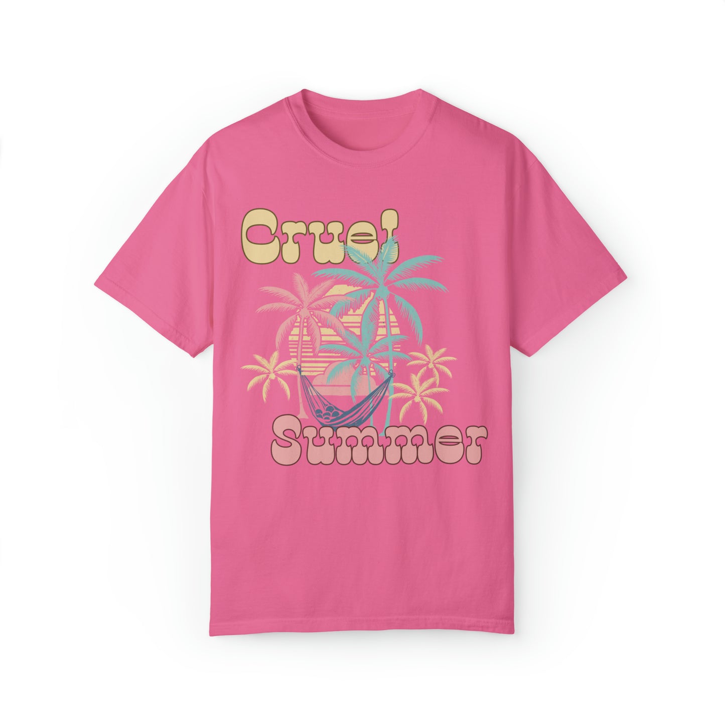 Comfort colors Cruel Summer Shirt Taylor tour Lover tee, Eras concert Merch, Boho tshirt, Y2K beach bum, retro palm tree surfboard, tropical