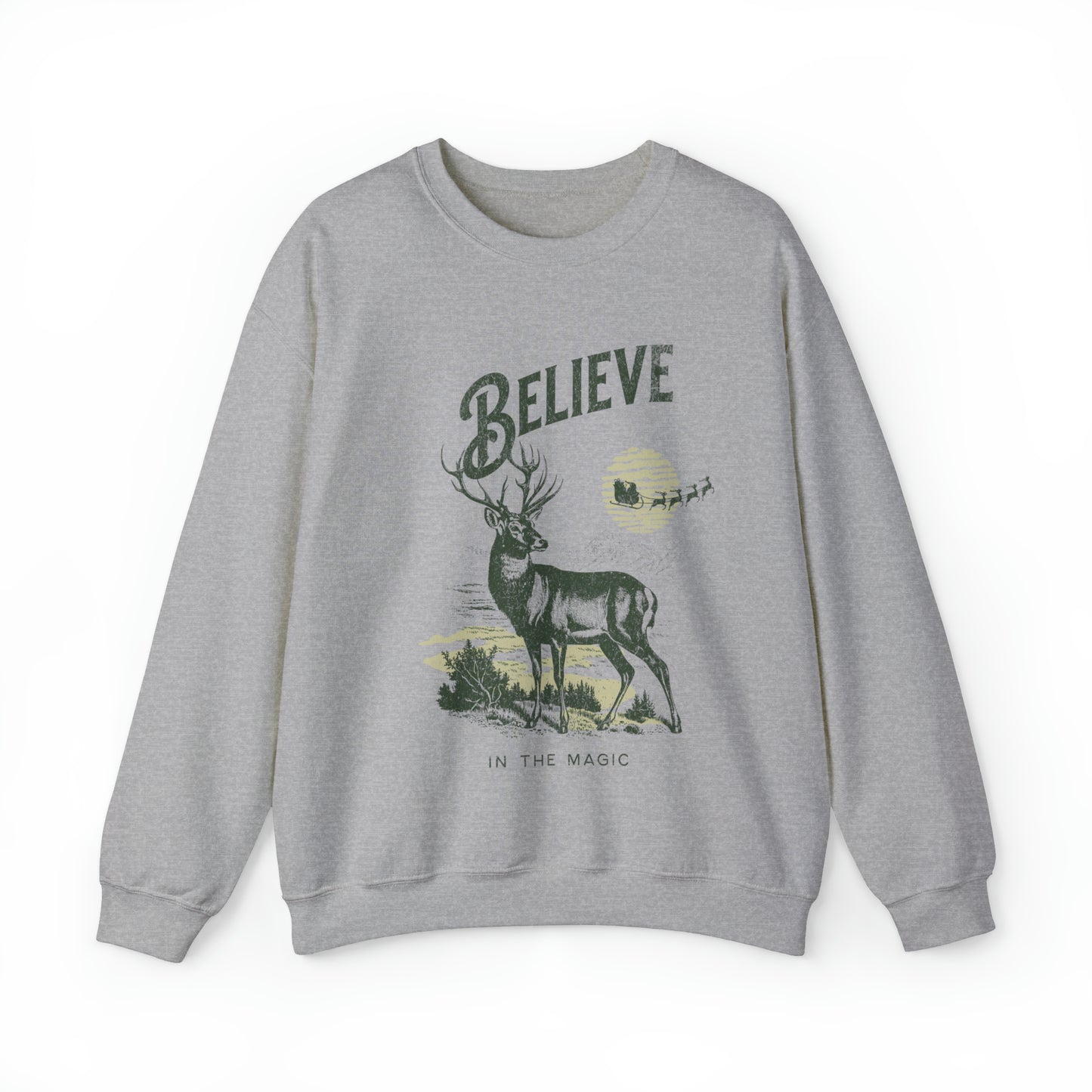 Cute vintage inspired reindeer sweatshirt, north pole santa claus sweater, believe in the magic christmas hoodie, winter holiday holly jolly outfit, merry xmas