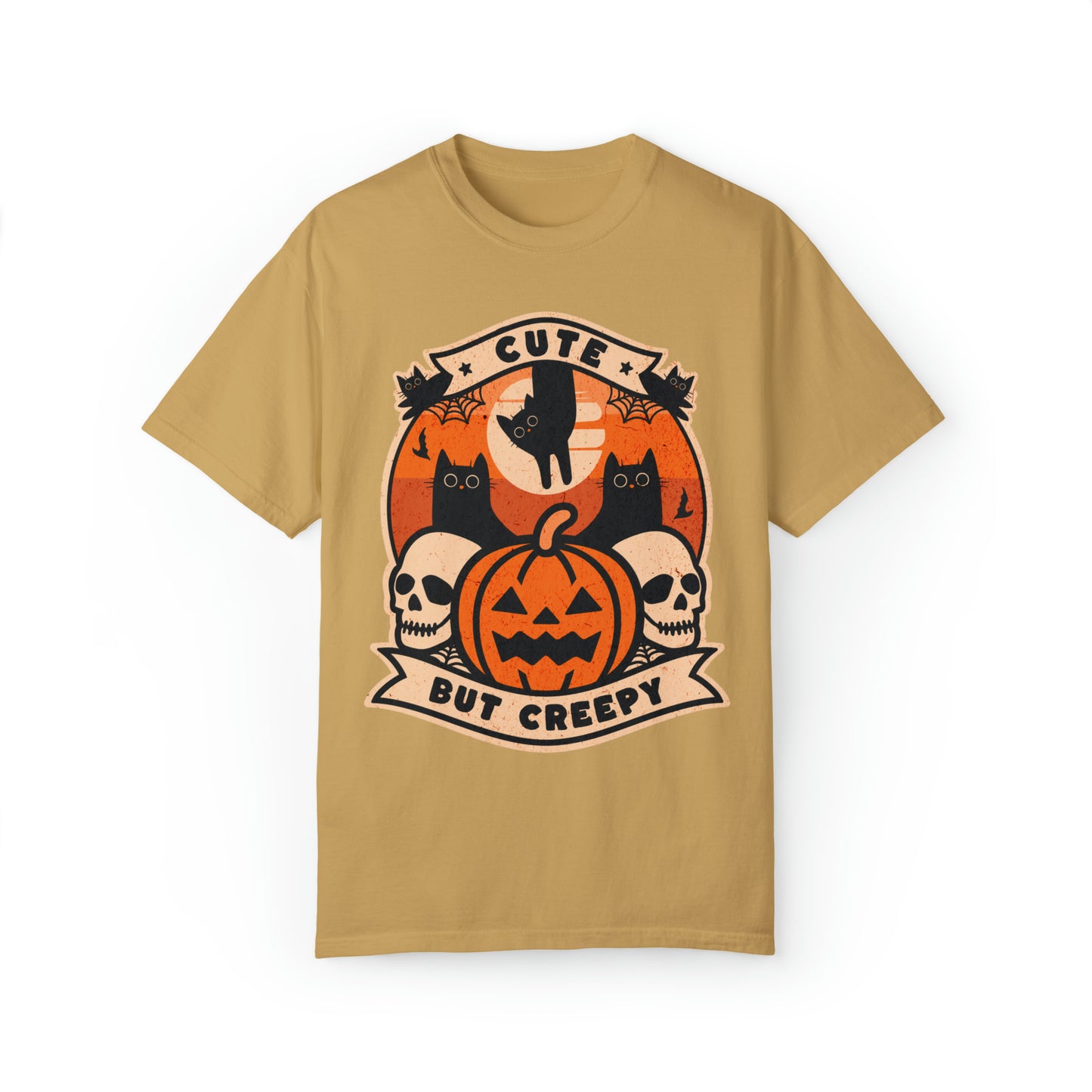 Comfort colors Cute but creepy black cat and skulls halloween tshirt, funny skeleton pupkmin spooky season shirt distressed fall graphic tee