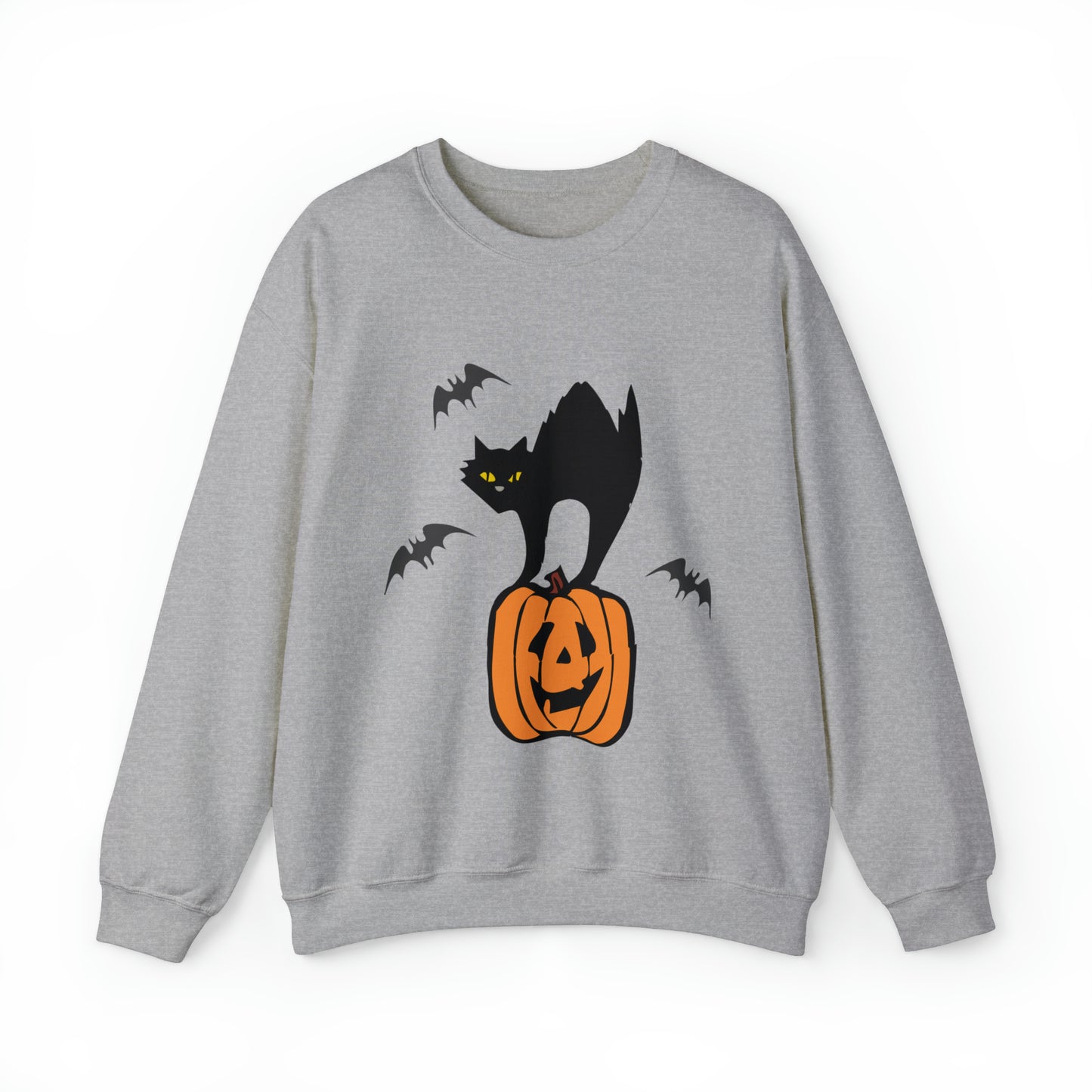 Funny black cat on a pumpkin Sweatshirt, cute jack o lantern and bats halloween hoodie, vintage hand drawn spooky sweater, boho fall autumn