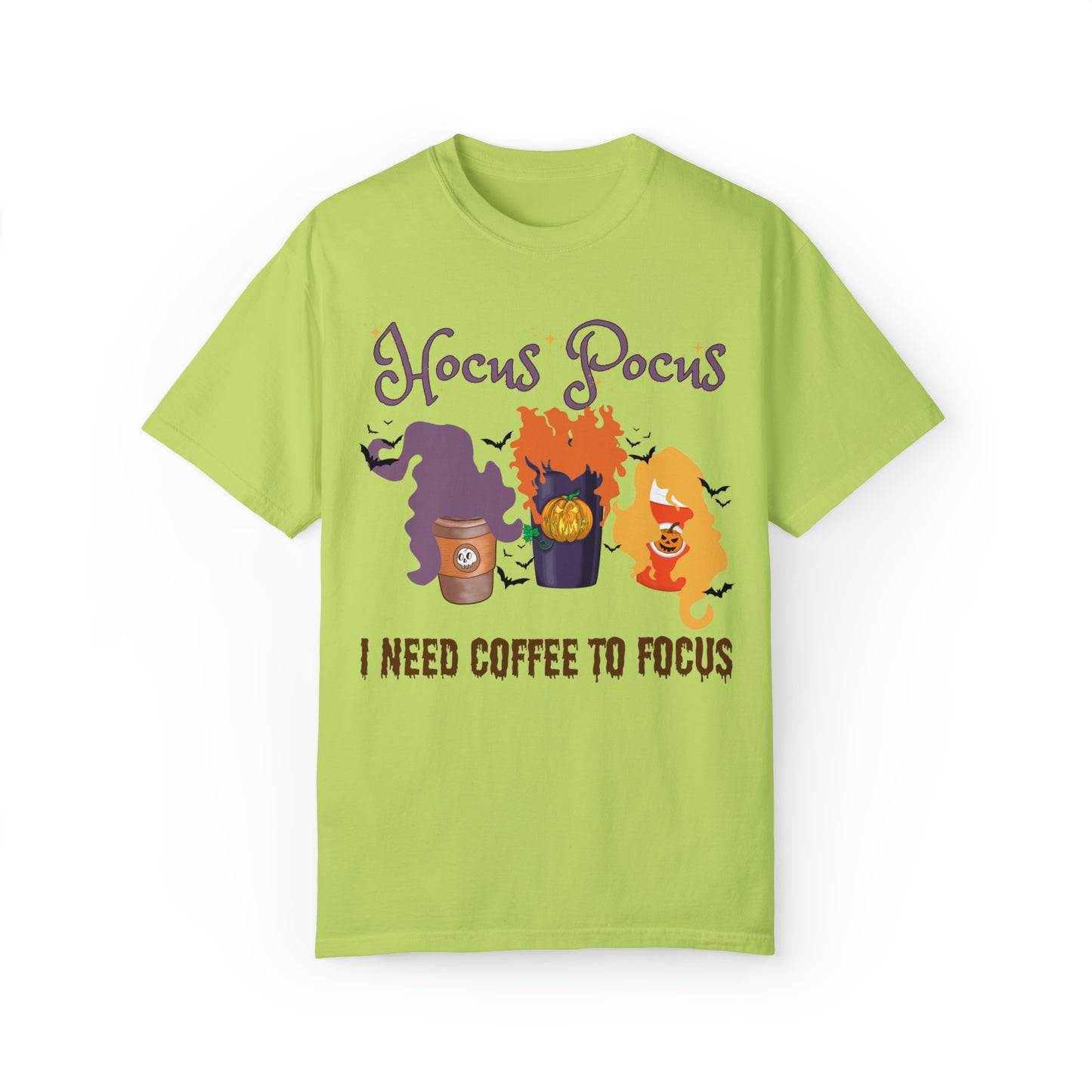 Comfort colors funny hocus pocus I need coffee focus sanderson sisters halloween witch tshirt, groovy retro fall autumn spooky season shirt