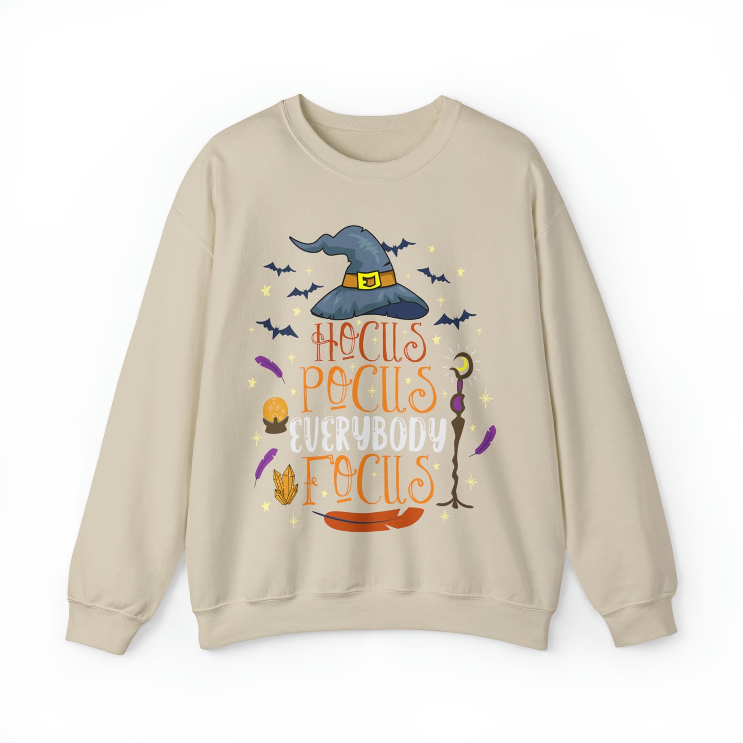 Hocus pocus everybody focus funny teacher halloween sweatshirt, cute boho witch fall autumn hoodie, magical sweater gift for educator