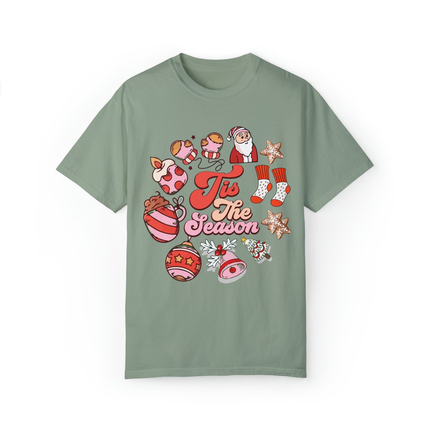 Comfort colors cute christmas tis the season jingle bells tshirt, funny santa holiday graphic tee, stockings and gifts xmas shirt, ho ho ho festive outfit