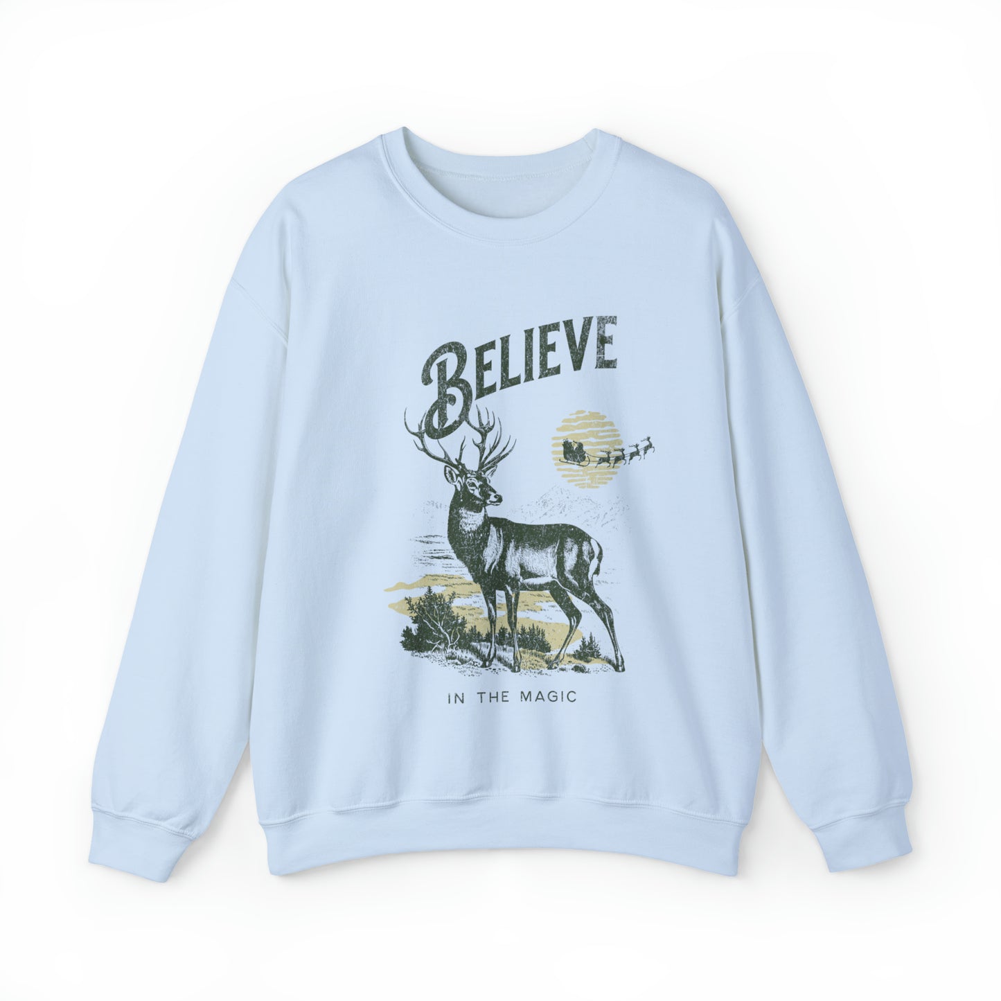 Cute vintage inspired reindeer sweatshirt, north pole santa claus sweater, believe in the magic christmas hoodie, winter holiday holly jolly outfit, merry xmas