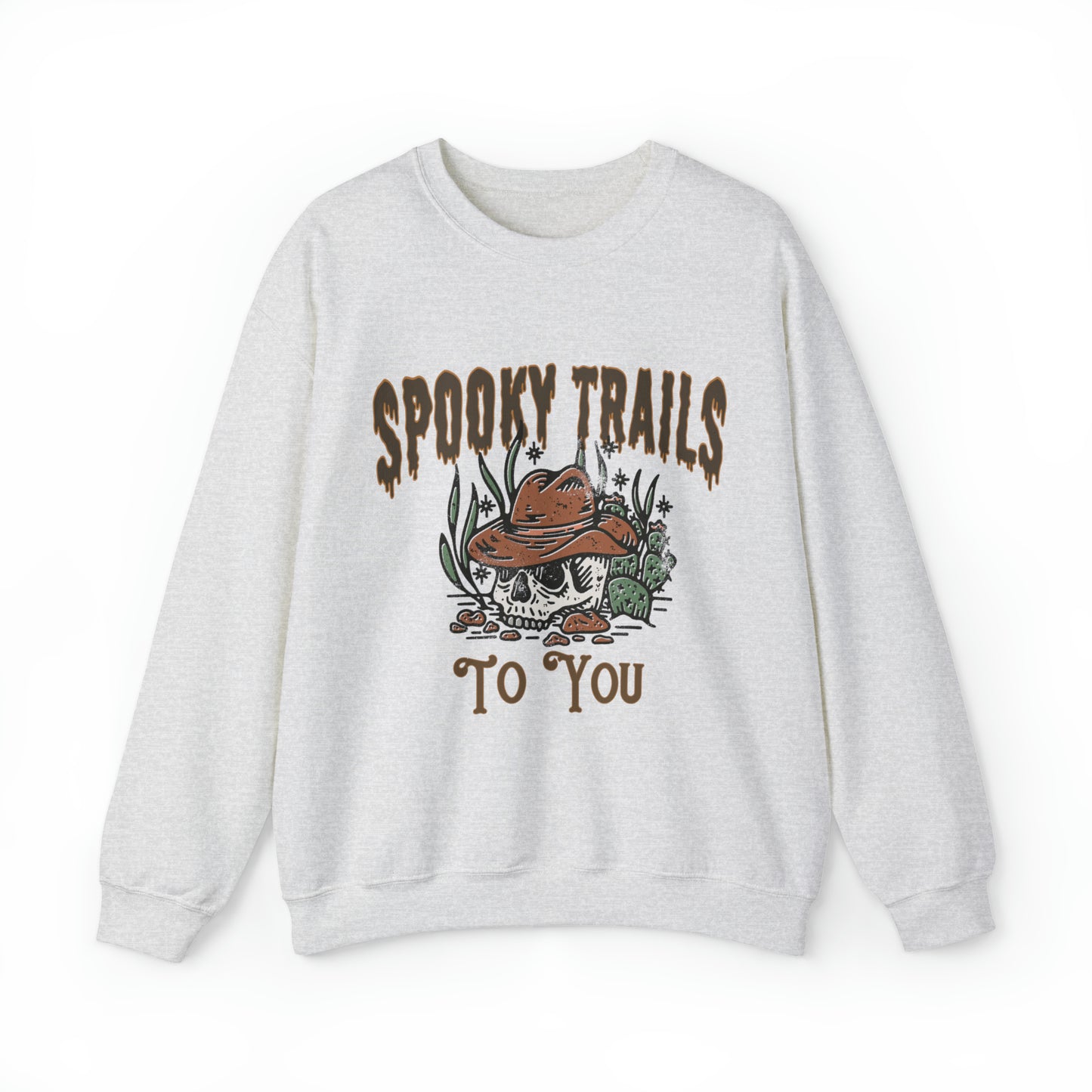 Spooky trails to you western country halloween sweatshirt, funny skeleton cowboy sweater, cute desert cactus hoodie, haunted trendy