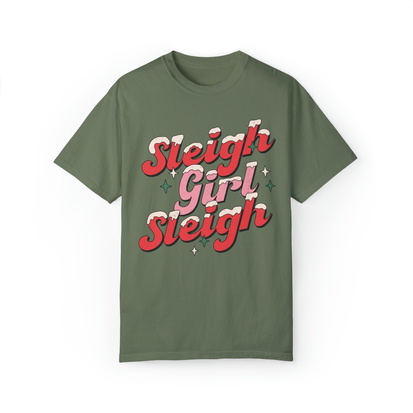 comfort colors sleigh girl sleigh funny christmas tshirt, winter holiday snow distressed graphic tee,  santa cute xmas shirt, tis the season, festive sassy outfit