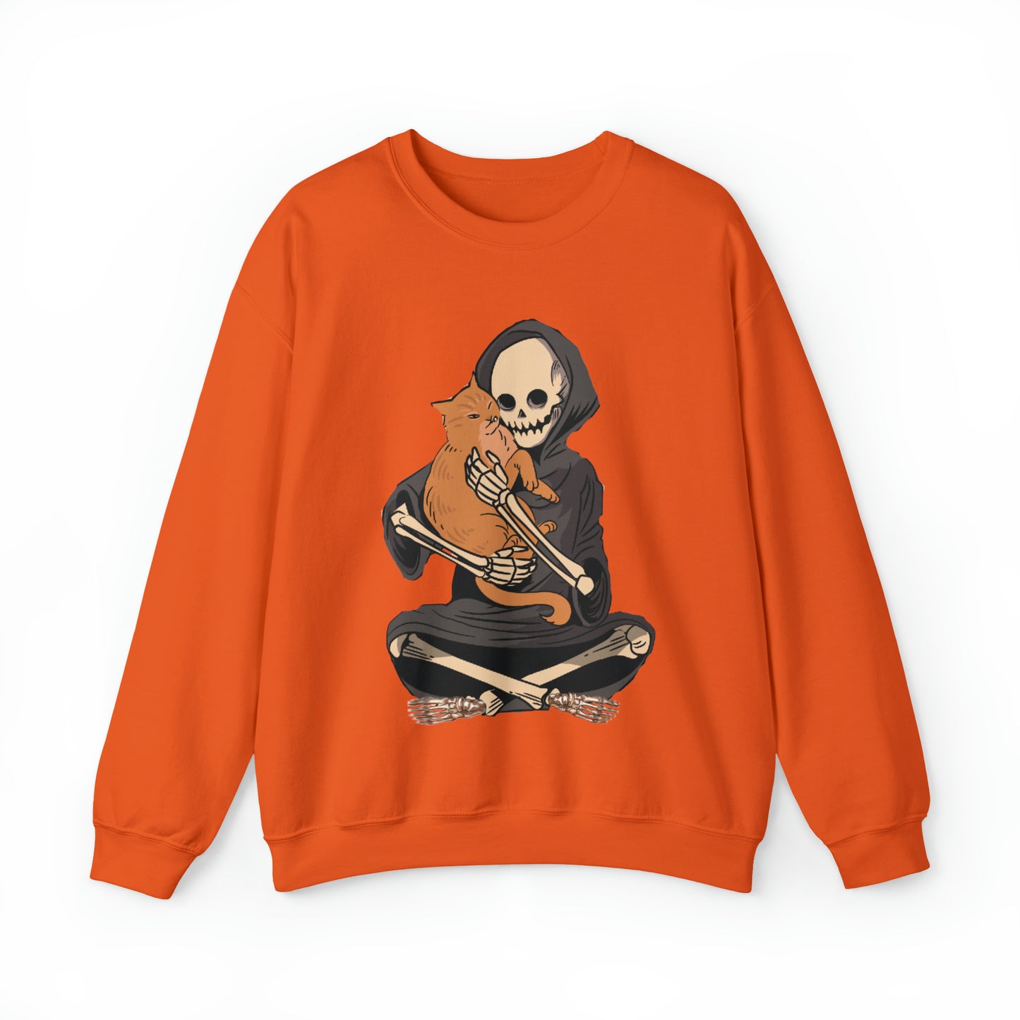 Funny skeleton and cat halloween hoodie, cute skull death kitten lover spooky sweatshirt, boho fall autumn graphic sweater, witchy aesthetic