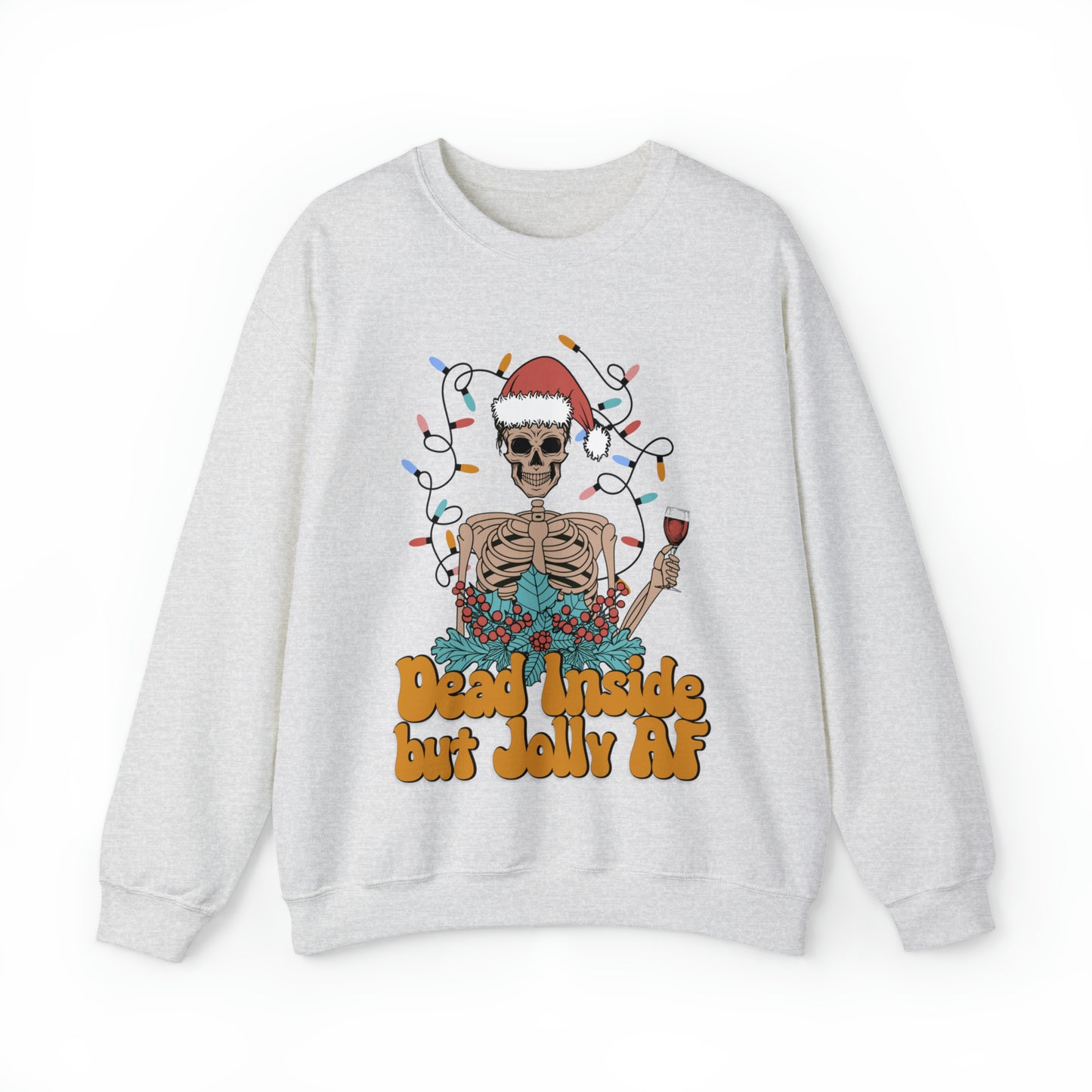 Dead inside but jolly AF, funny christmas sweater, skeleton xmas sweatshirt, groovy holiday hoodie