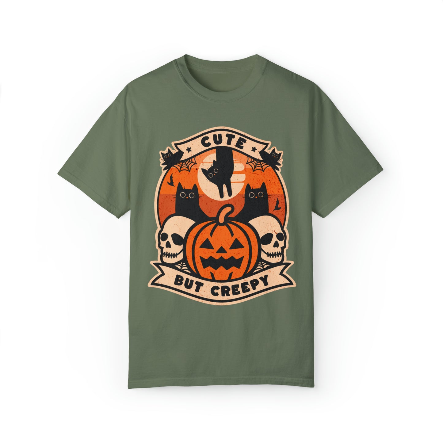 Comfort colors Cute but creepy black cat and skulls halloween tshirt, funny skeleton pupkmin spooky season shirt distressed fall graphic tee