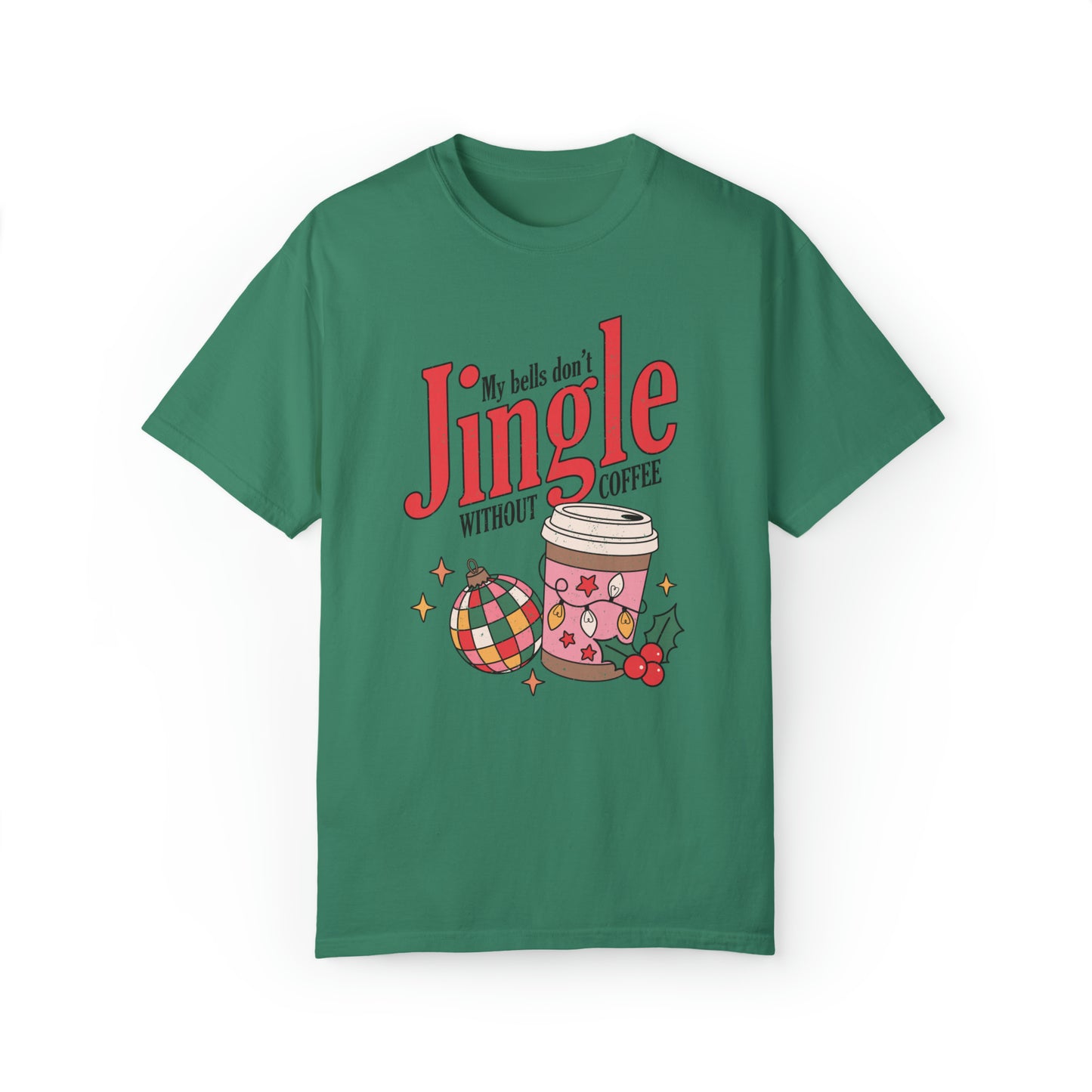 Comfort colors cute coffee lovers christmas shirt, funny jingle bells holiday tshirt, retro groovy disco xmas graphic tee, festive tis the season santa outfit