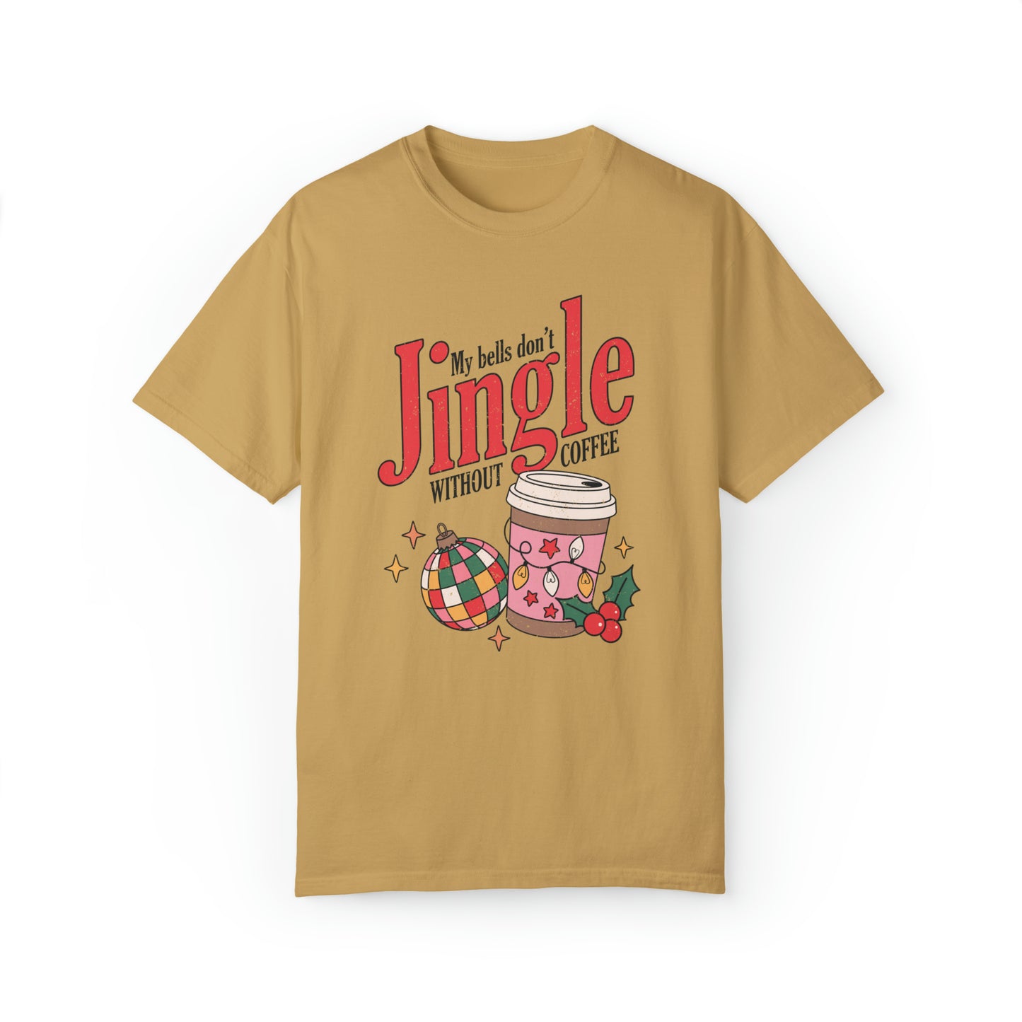 Comfort colors cute coffee lovers christmas shirt, funny jingle bells holiday tshirt, retro groovy disco xmas graphic tee, festive tis the season santa outfit