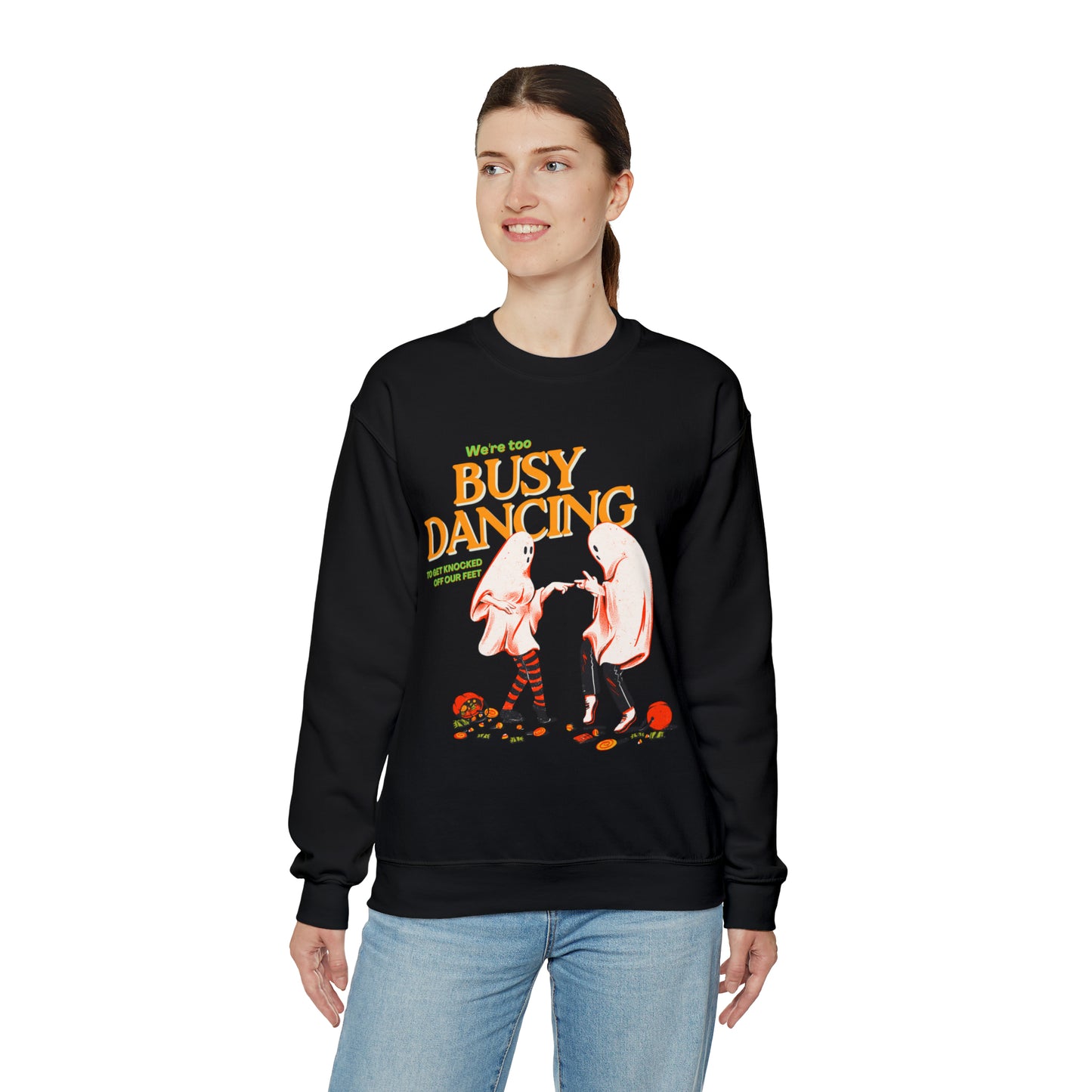 Retro groovy TS lyrics too busy dancing to get knocked off our feet eras halloween concert merch, ghost spooky taylor sweatshirt hoodie