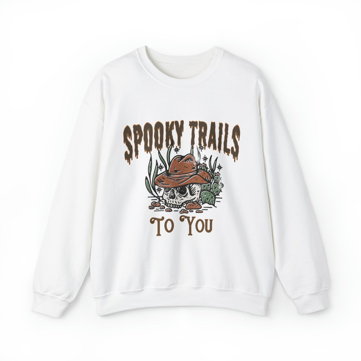 Spooky trails to you western country halloween sweatshirt, funny skeleton cowboy sweater, cute desert cactus hoodie, haunted trendy