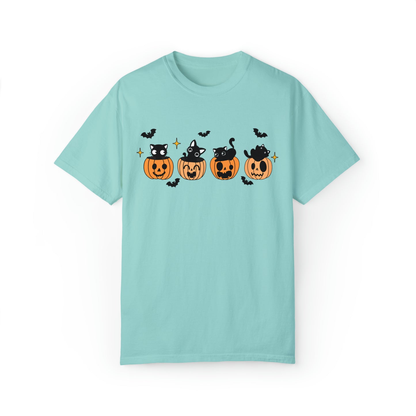 Comfort colors cute kitten halloween tshirt, groovy retro jack o lantern pumpkin bats and black cats shirt, spooky season tee, funny sweet