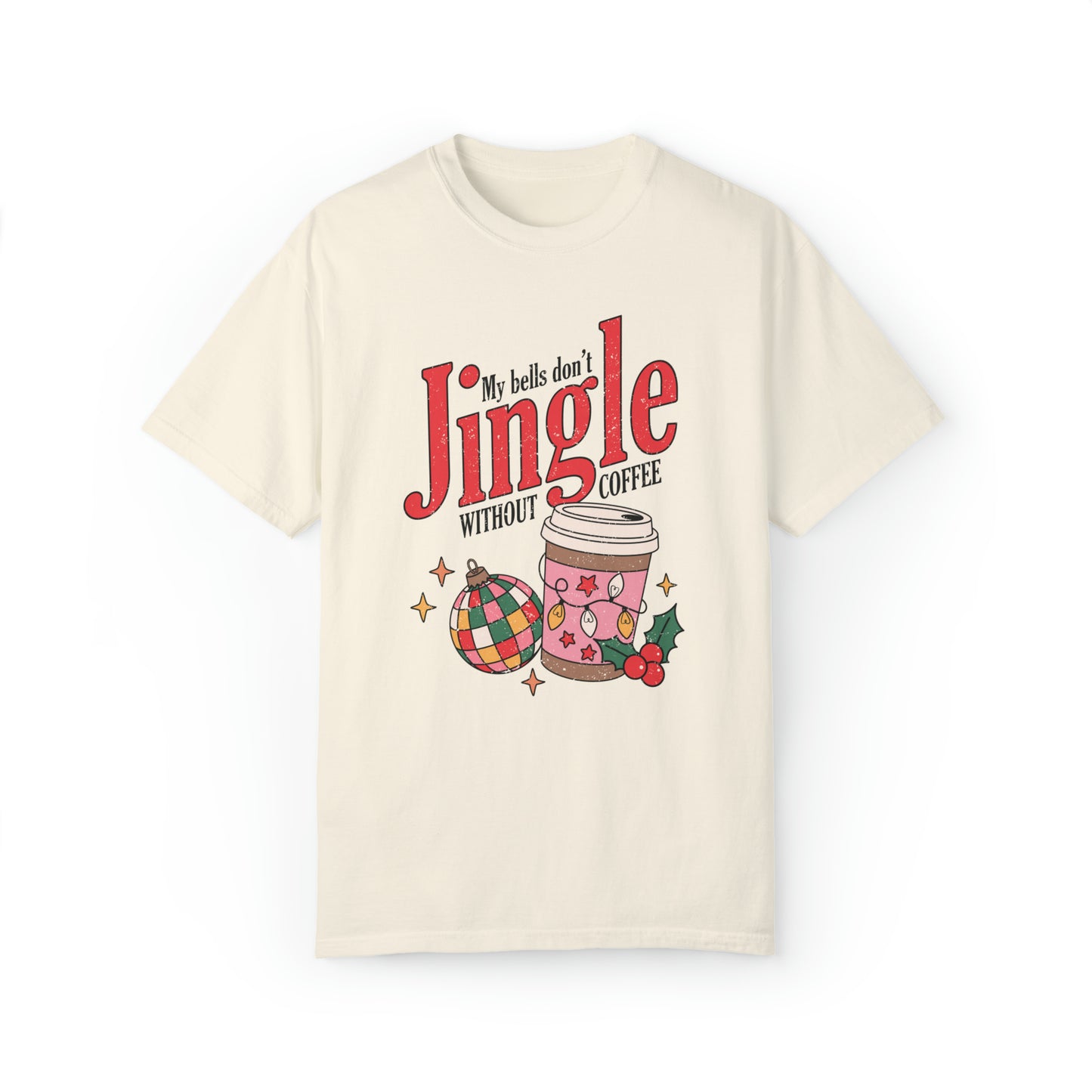 Comfort colors cute coffee lovers christmas shirt, funny jingle bells holiday tshirt, retro groovy disco xmas graphic tee, festive tis the season santa outfit