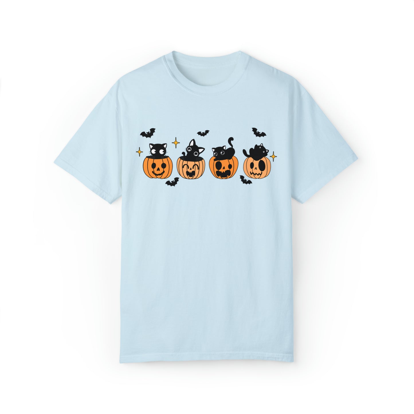 Comfort colors cute kitten halloween tshirt, groovy retro jack o lantern pumpkin bats and black cats shirt, spooky season tee, funny sweet