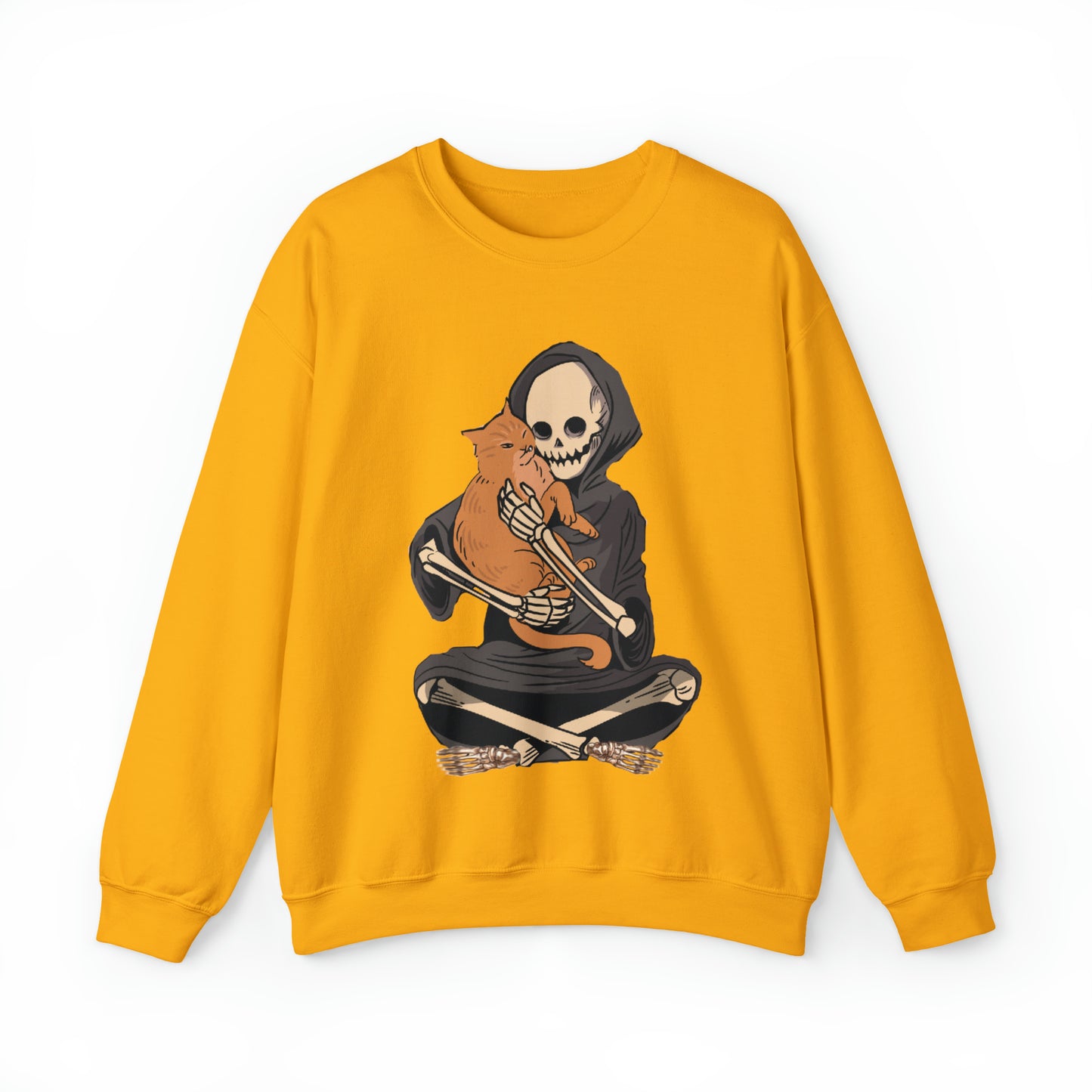 Funny skeleton and cat halloween hoodie, cute skull death kitten lover spooky sweatshirt, boho fall autumn graphic sweater, witchy aesthetic