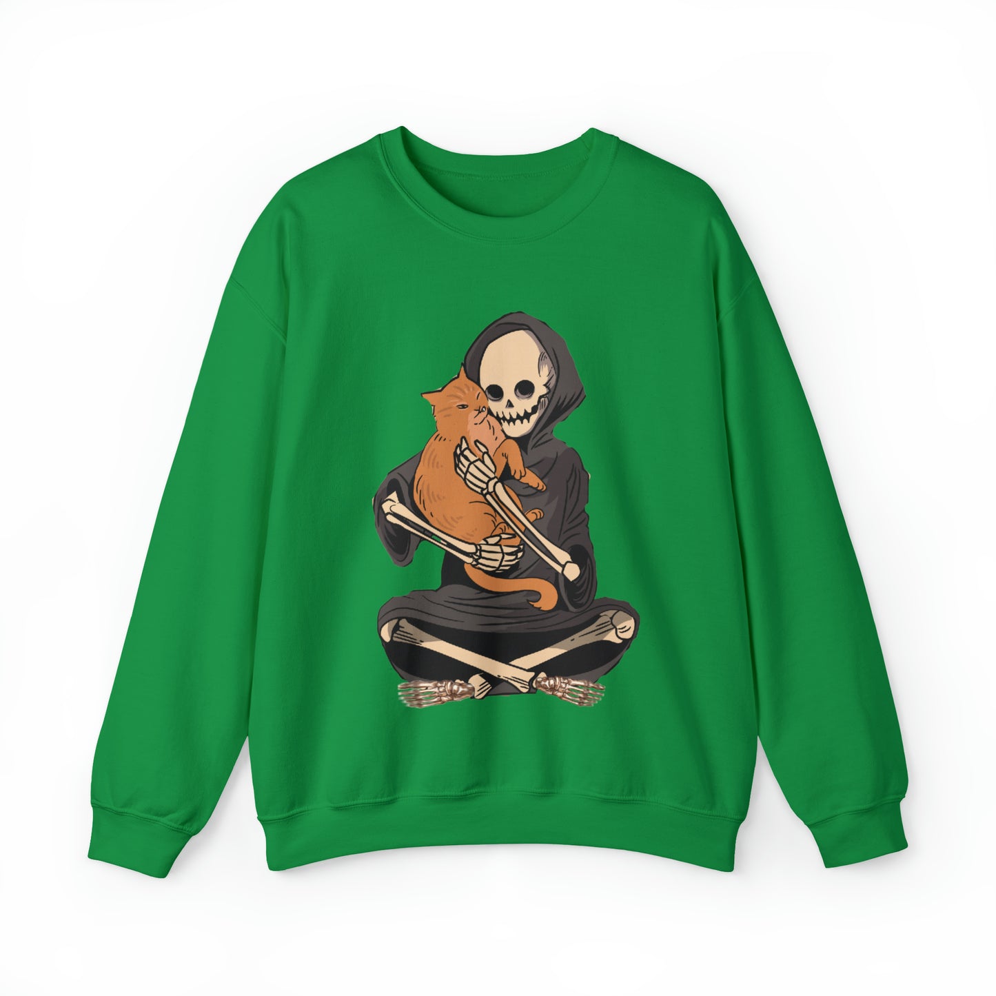 Funny skeleton and cat halloween hoodie, cute skull death kitten lover spooky sweatshirt, boho fall autumn graphic sweater, witchy aesthetic