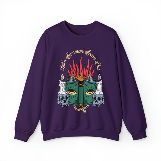 Funny demonic lets summon some shit spell book sweatshirt, spooky season halloween sweater, witchy aesthetic hoodie, retro fall autumn