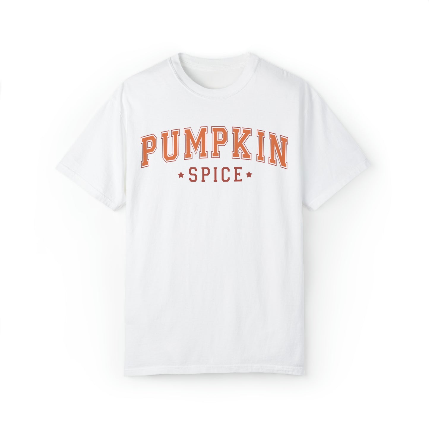 Comfort colors minimalist university style pumpkin spice tshirt, fall thanksgiving shirt, groovy autumn PSL graphic tee, pumpkin spice latte coffee lover