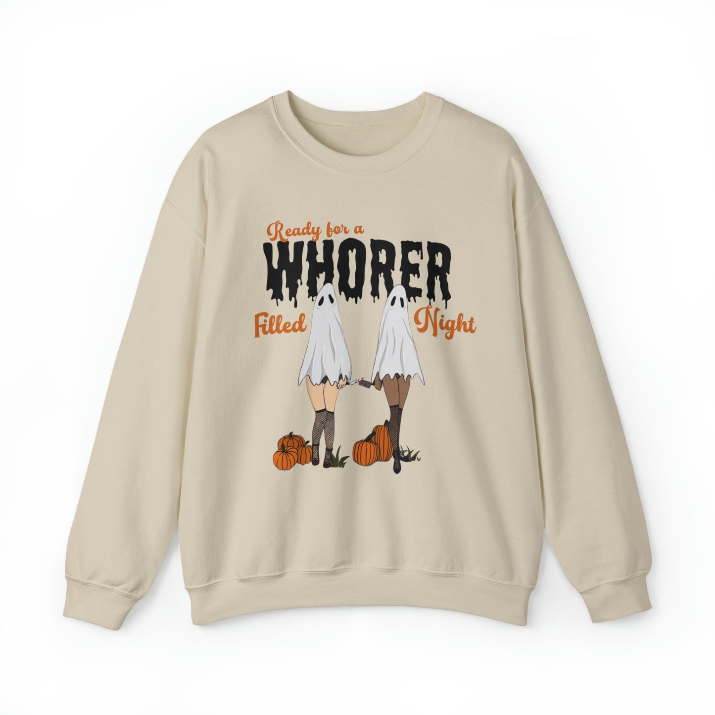 Funny halloween pun sweatshirt, horror whorer pun meme sweater, groovy retro graphic hoodie, spooky season ghost sweats, naughty sweatshirt