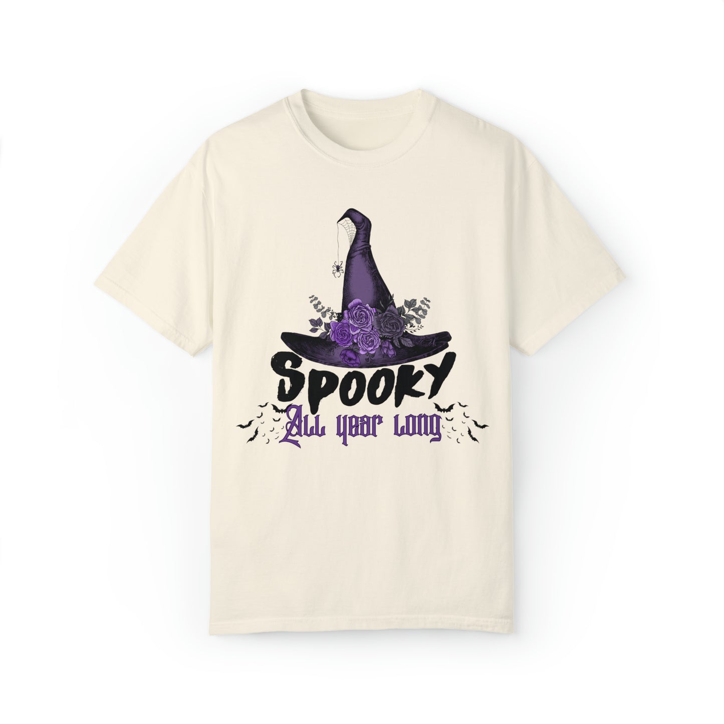 Comfort colors spooky all year long witch hat tshirt, funny halloween hoodie, cute gothic wednesday tee, party costume autumn fall outfit