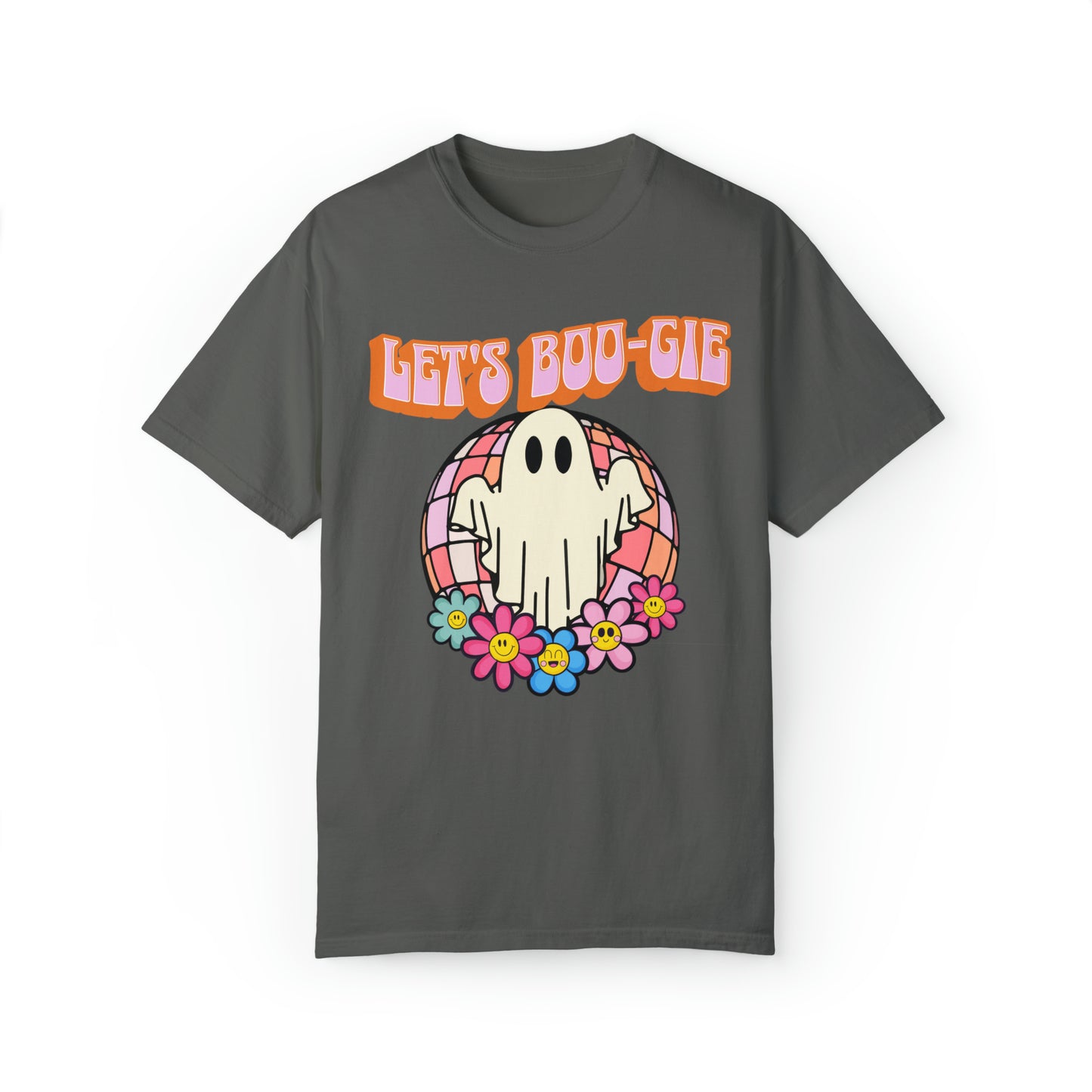 Comfort colors cute funny ghost halloween pun tshirt, lets boogie dance party shirt, groovy retro ghoul boo-ghie fall tee, autumn holiday