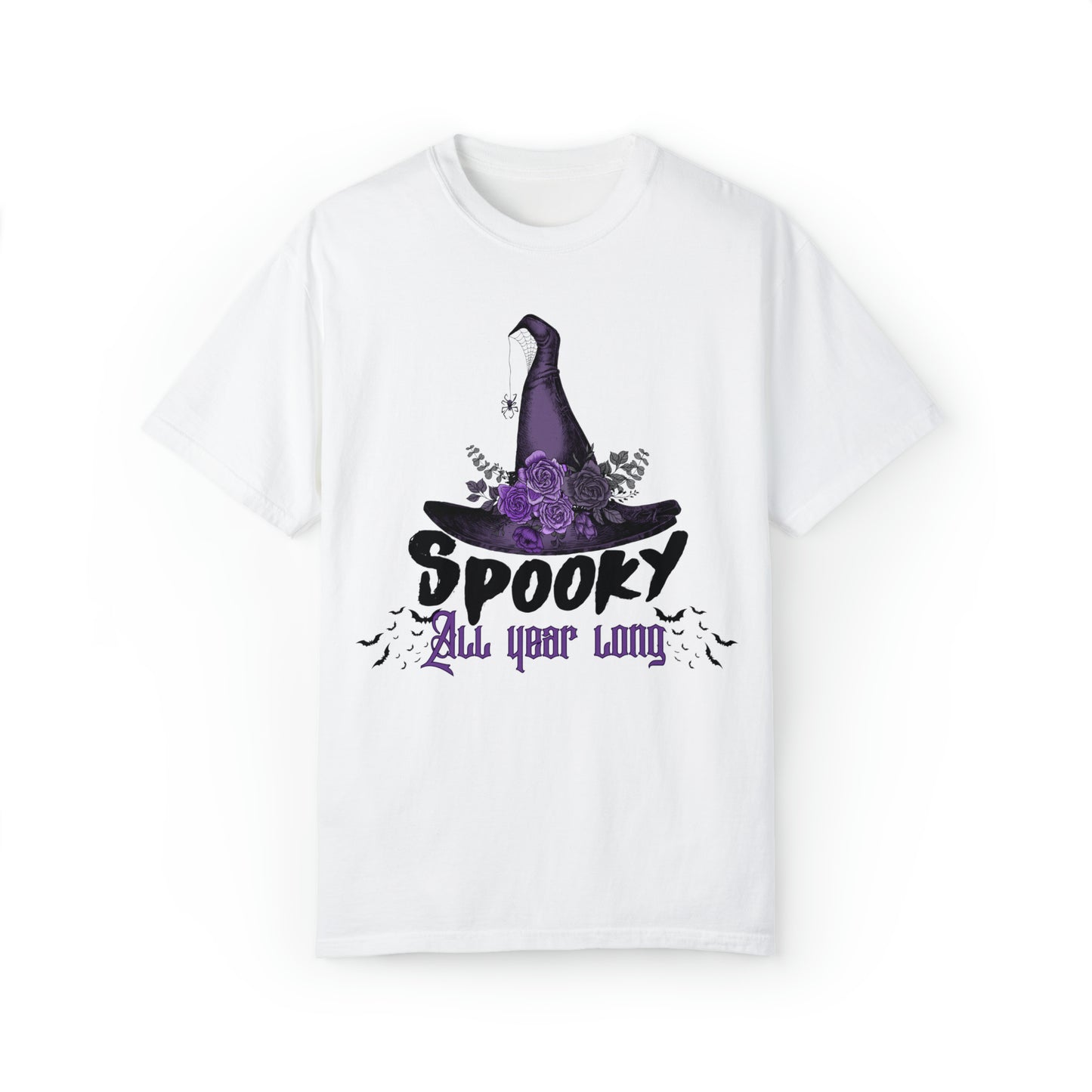 Comfort colors spooky all year long witch hat tshirt, funny halloween hoodie, cute gothic wednesday tee, party costume autumn fall outfit