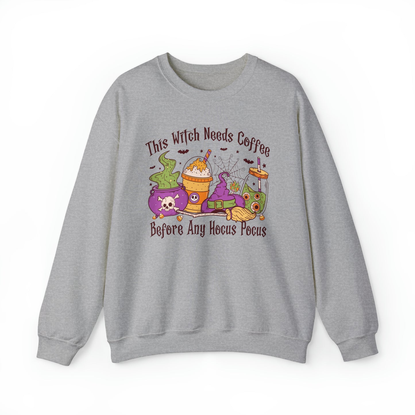 Funny coffee lover witchy halloween sweater, humorous spooky season hoodie, cute hocus pocus sanderson sisters sweats, fall lover sweatshirt, cauldron tee