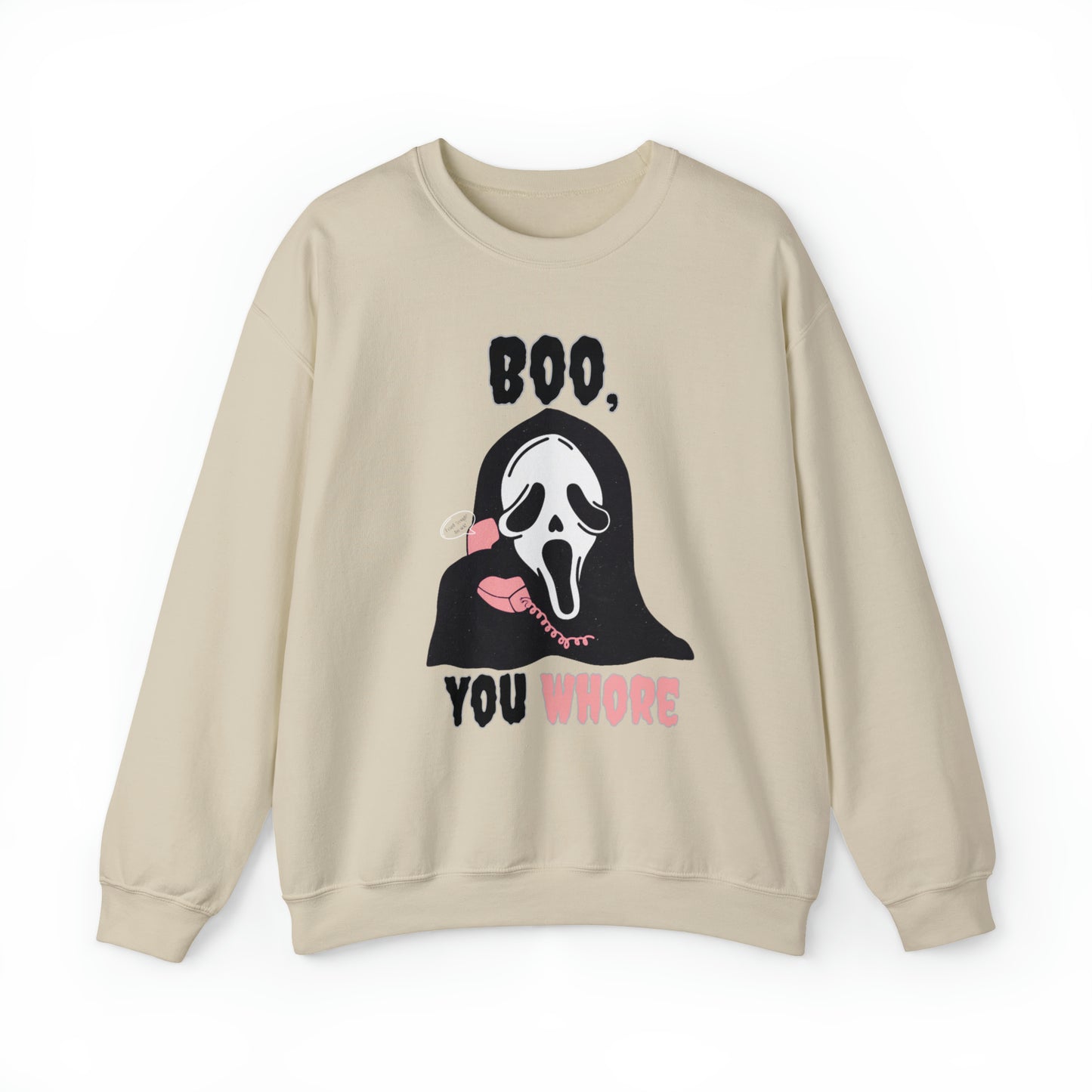 Funny boo you whore ghost face scream mean girls mash up halloween sweatshirt, vintage scary movie sweater, pumpkin patch hoody, spooky season sweats, groovy