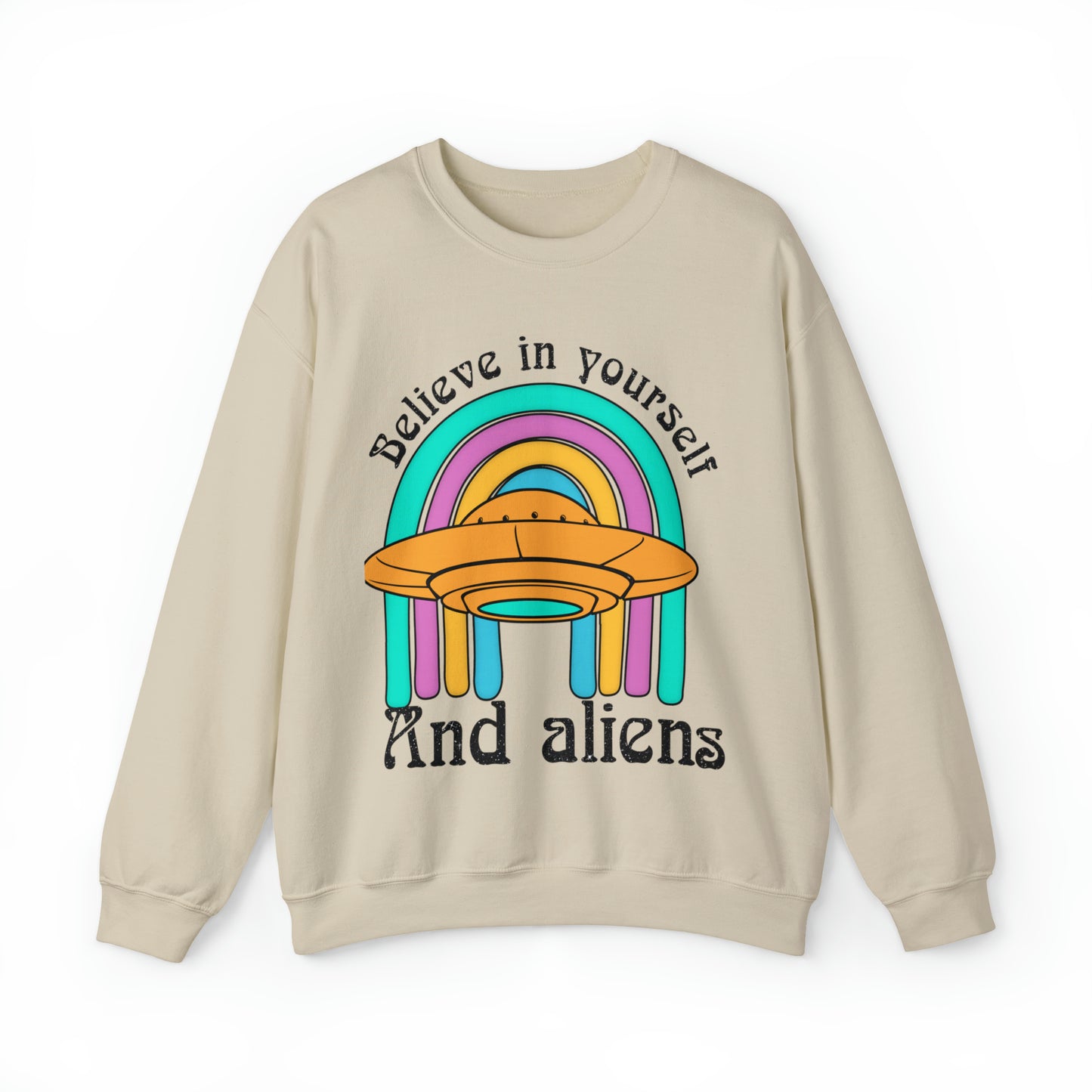 Funny believe in yourself sweatshirt, retro 60s, 70s aesthetic hoodie, aliens sweater, 90s inspired psychadelic shirt