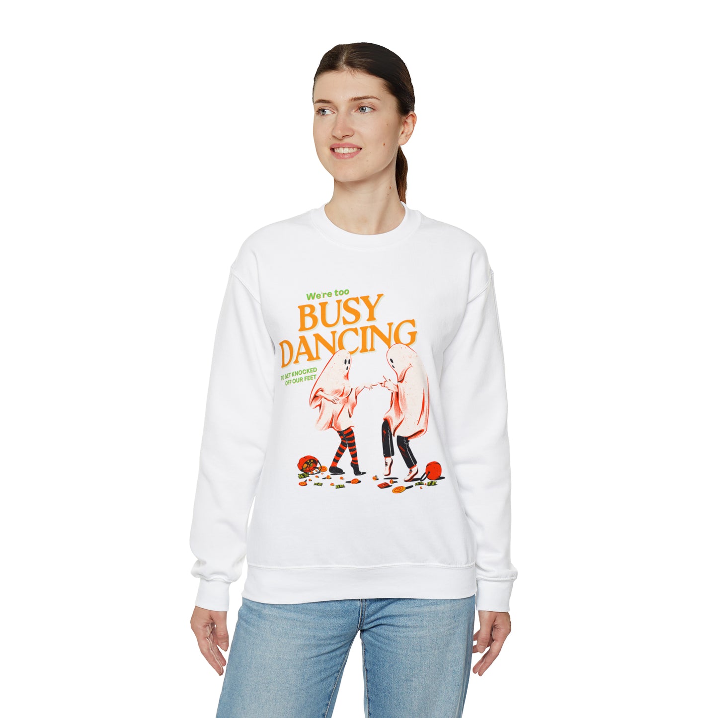 Retro groovy TS lyrics too busy dancing to get knocked off our feet eras halloween concert merch, ghost spooky taylor sweatshirt hoodie