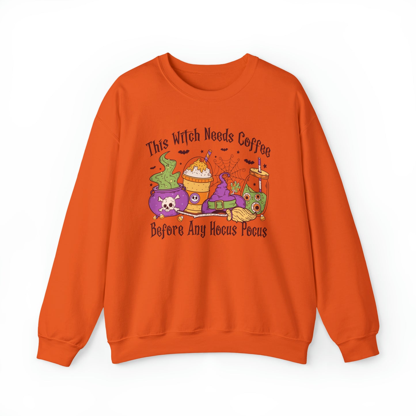 Funny coffee lover witchy halloween sweater, humorous spooky season hoodie, cute hocus pocus sanderson sisters sweats, fall lover sweatshirt, cauldron tee