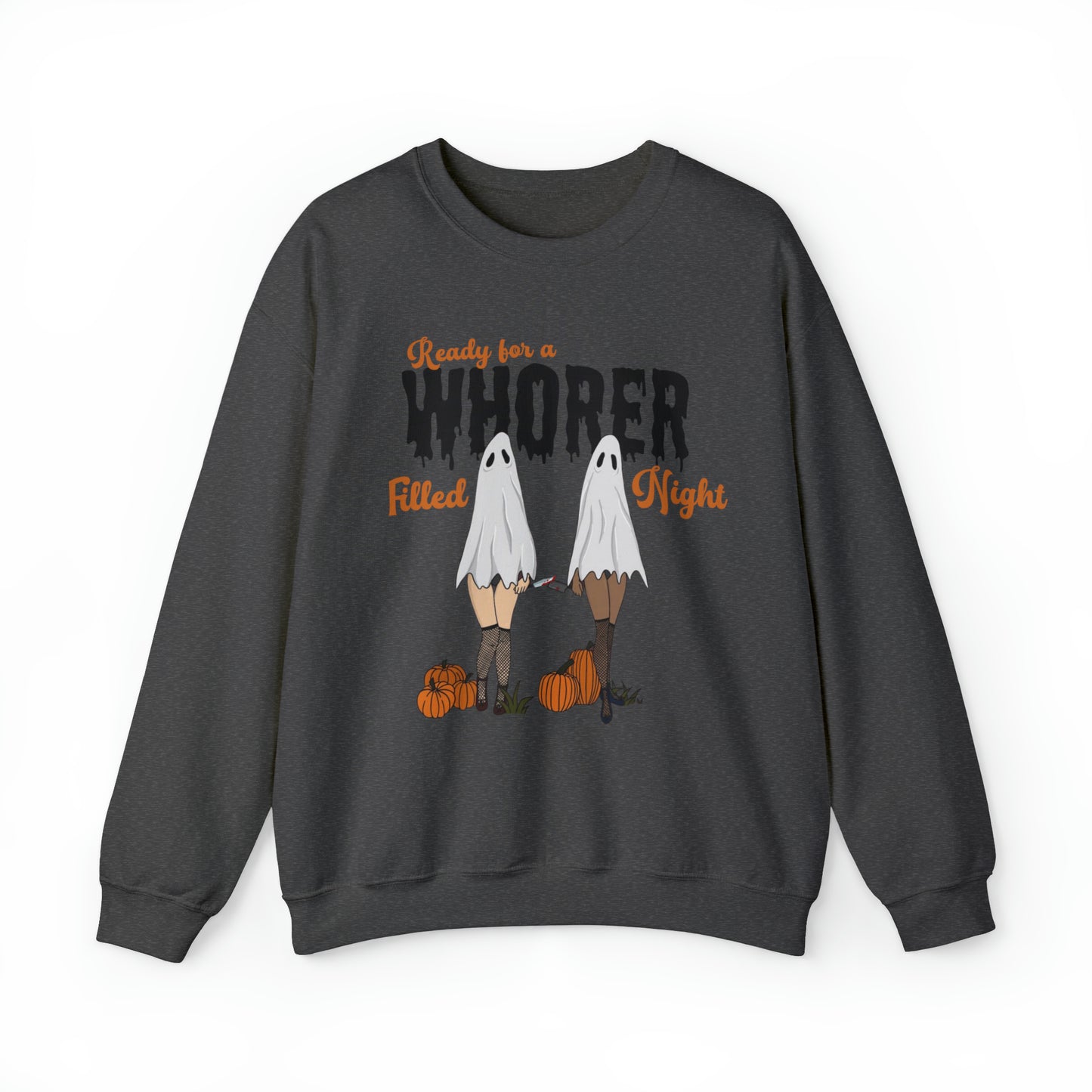 Funny halloween pun sweatshirt, horror whorer pun meme sweater, groovy retro graphic hoodie, spooky season ghost sweats, naughty sweatshirt