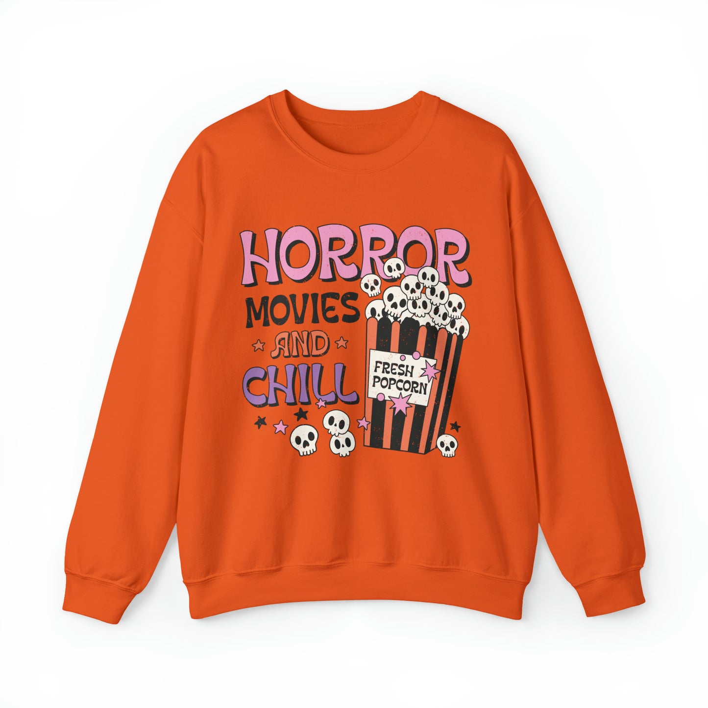 funny horror movies and chill sweatshirt, cute haunted hoodie, spooky sweatshirt, retro halloween sweater, pastel goth outfit, gift idea for autumn fall