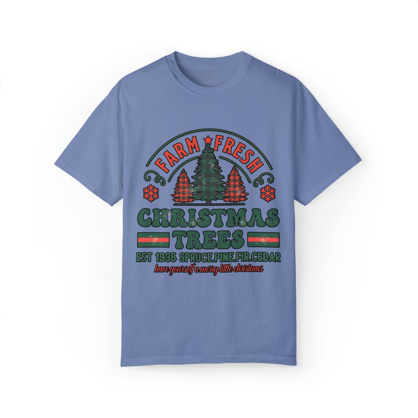 Cute Christmas tree farm tshirt, pink christmas shirt, comfort colors shirt, Groovy retro winter holiday Tee, douglas, fur, pine, spruce outfit