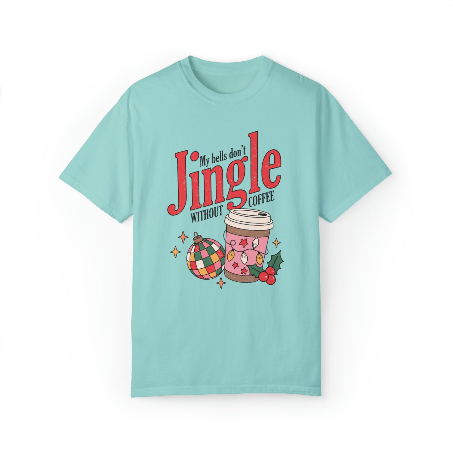 Comfort colors cute coffee lovers christmas shirt, funny jingle bells holiday tshirt, retro groovy disco xmas graphic tee, festive tis the season santa outfit