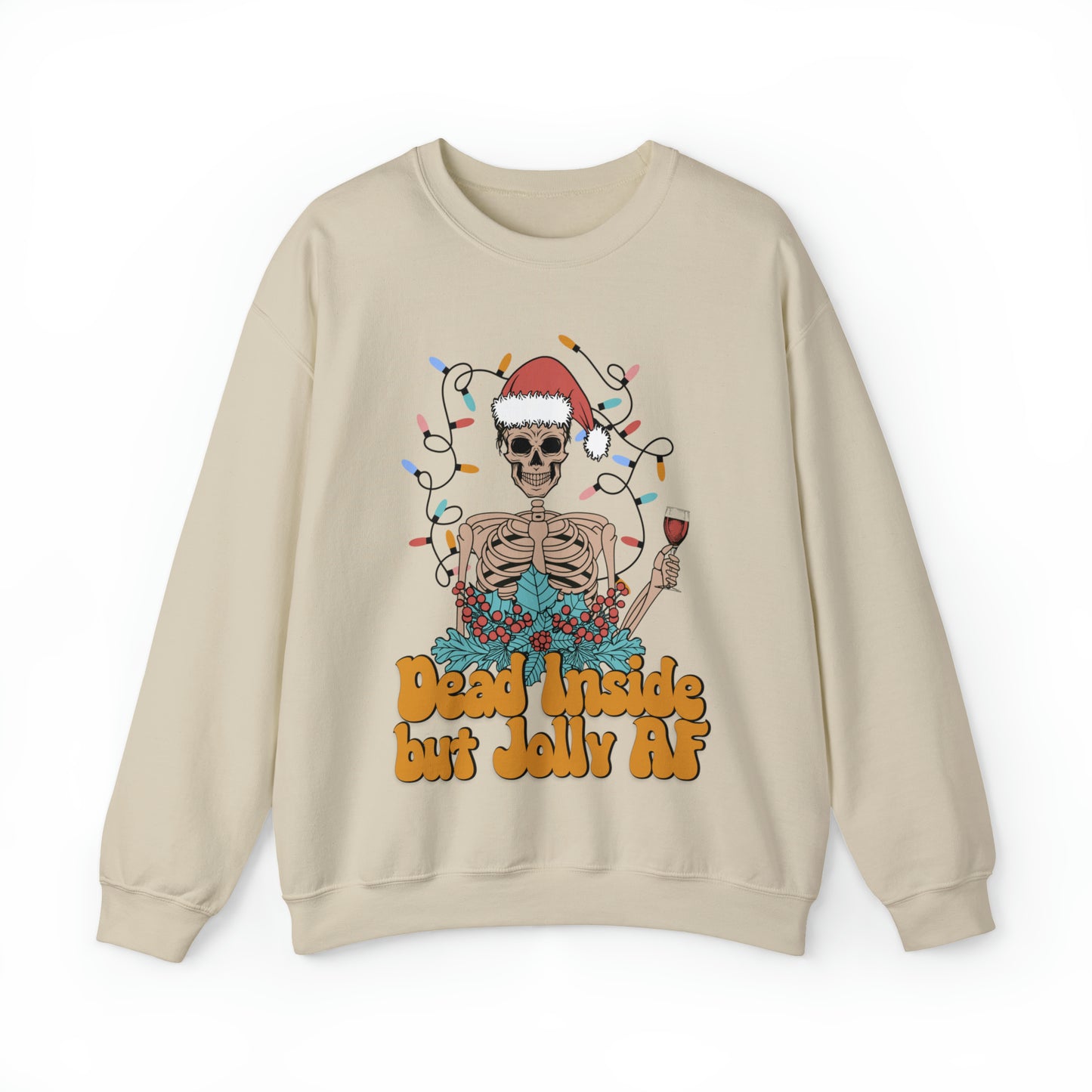 Dead inside but jolly AF, funny christmas sweater, skeleton xmas sweatshirt, groovy holiday hoodie